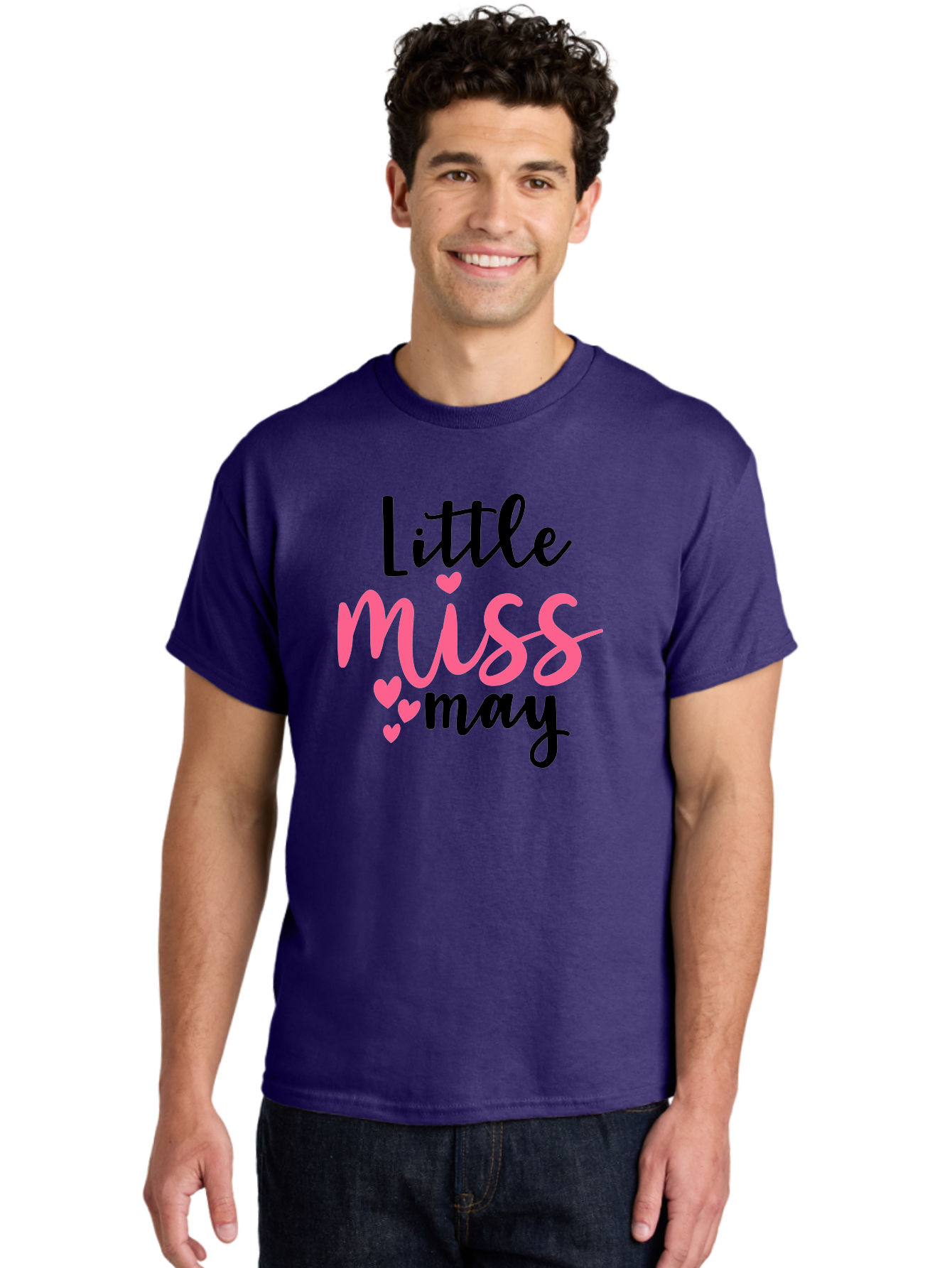Little-Miss-May Men'S Graphic Tee, 100% Cotton, Comfortable Casual Summer Wear, Machine Washable, Cute Typography, Feminine Design, Heart Motifs, Little Miss May, Sweet Aesthetic, Playful Hearts, Girly Vibe, Whimsical Style Aad432