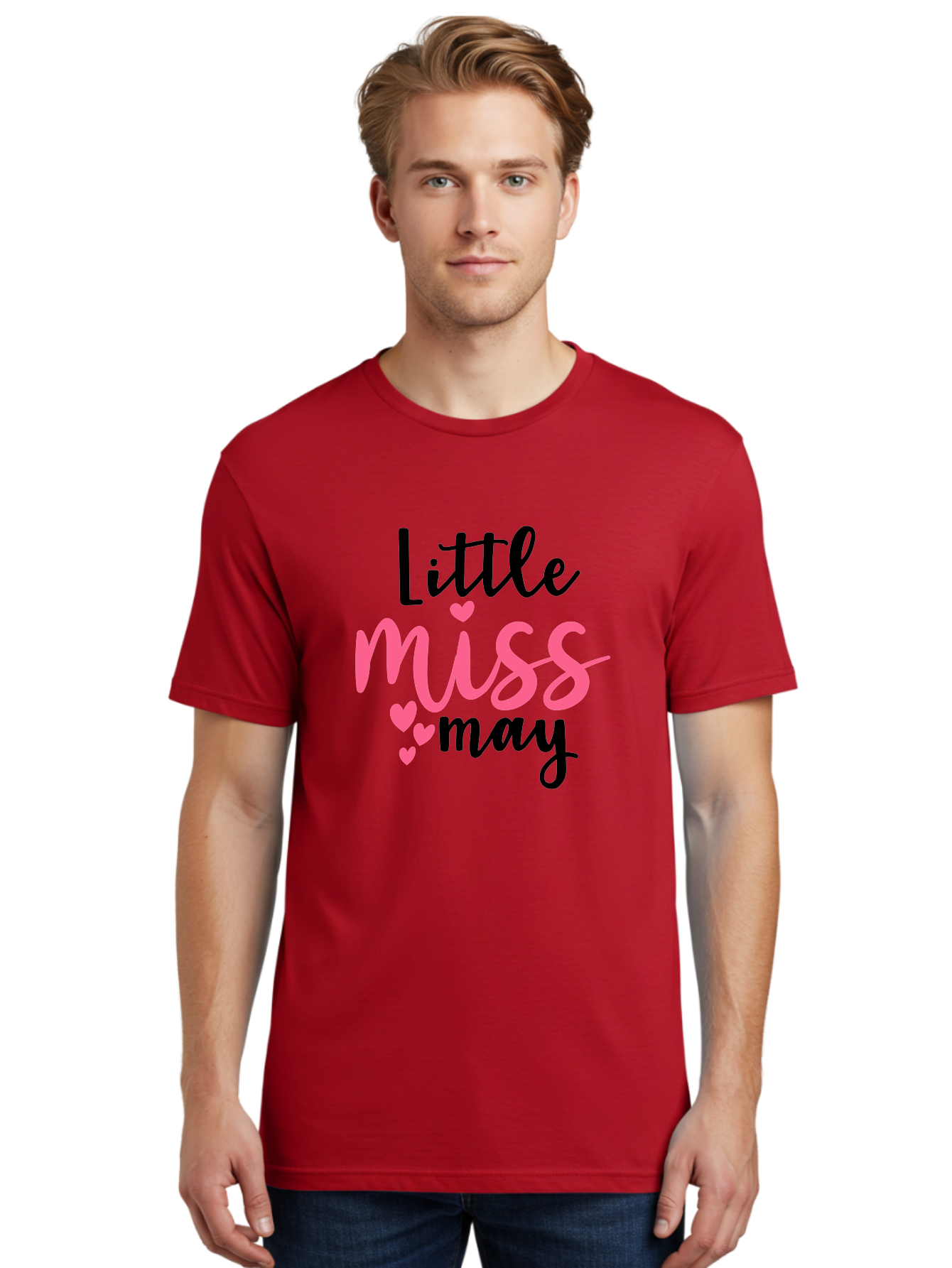Little-Miss-May Men'S Graphic Tee, 100% Cotton, Comfortable Casual Summer Wear, Machine Washable, Cute Typography, Feminine Design, Heart Motifs, Little Miss May, Sweet Aesthetic, Playful Hearts, Girly Vibe, Whimsical Style Aad432