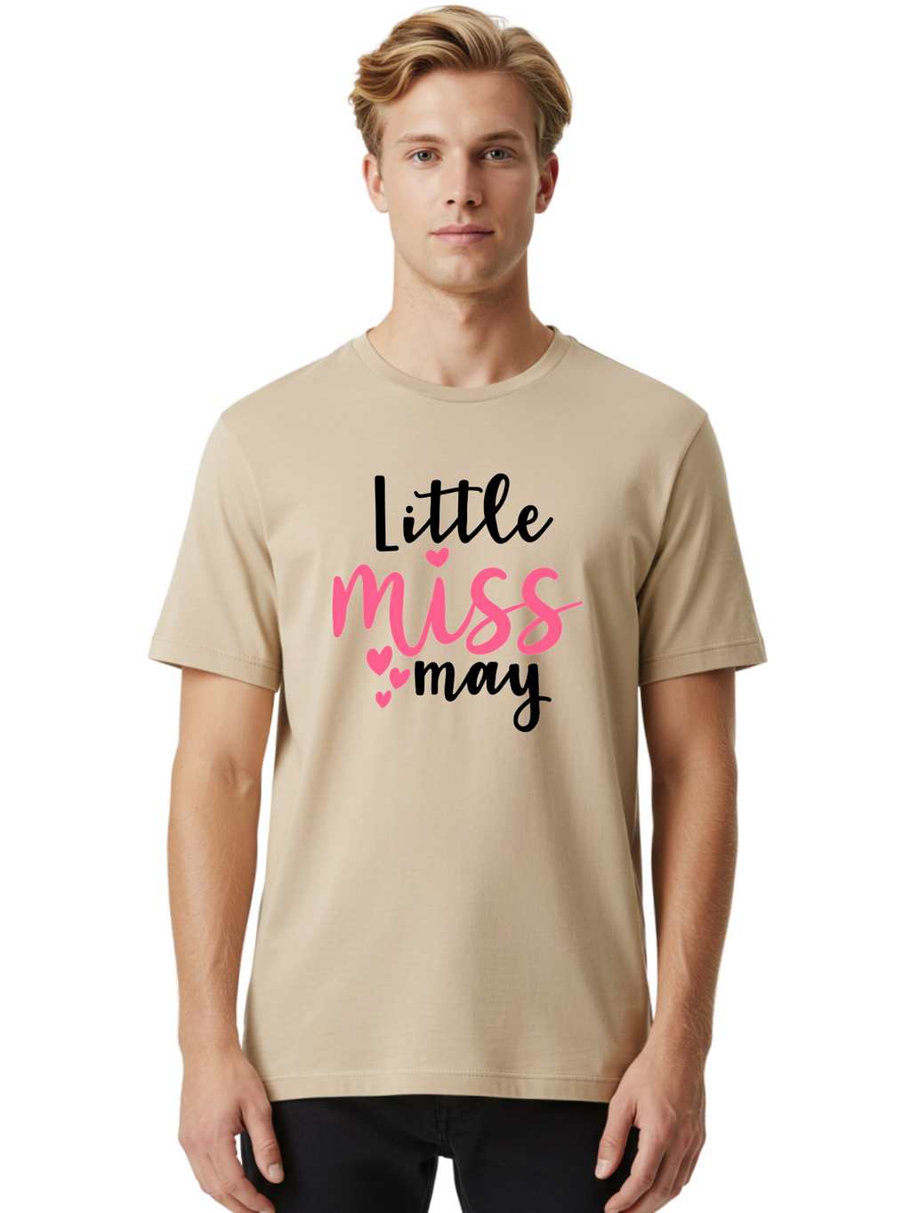 Little-Miss-May Men'S Graphic Tee, 100% Cotton, Comfortable Casual Summer Wear, Machine Washable, Cute Typography, Feminine Design, Heart Motifs, Little Miss May, Sweet Aesthetic, Playful Hearts, Girly Vibe, Whimsical Style Aad432