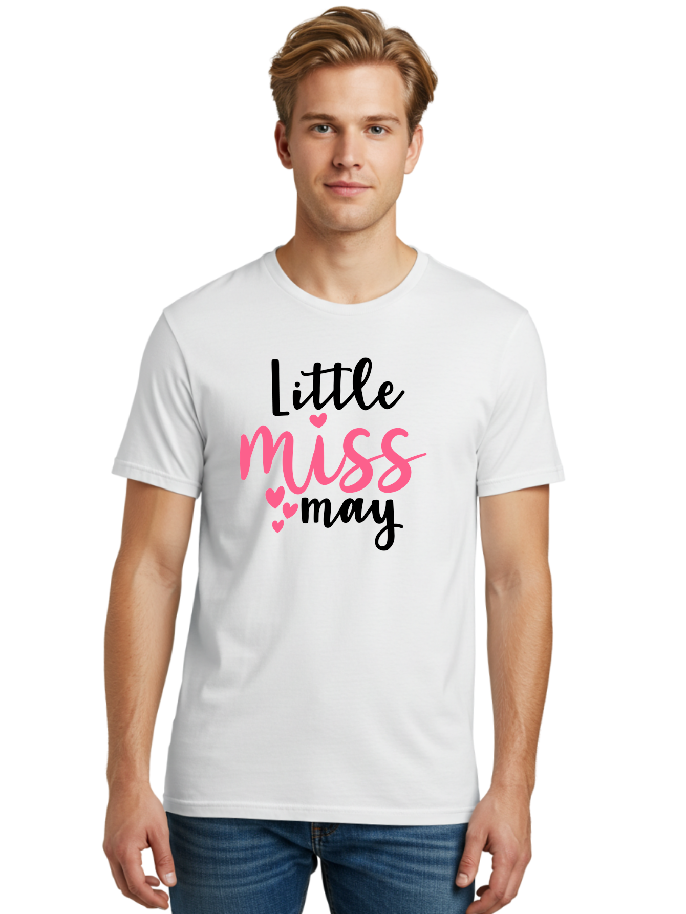 Little-Miss-May Men'S Graphic Tee, 100% Cotton, Comfortable Casual Summer Wear, Machine Washable, Cute Typography, Feminine Design, Heart Motifs, Little Miss May, Sweet Aesthetic, Playful Hearts, Girly Vibe, Whimsical Style Aad432
