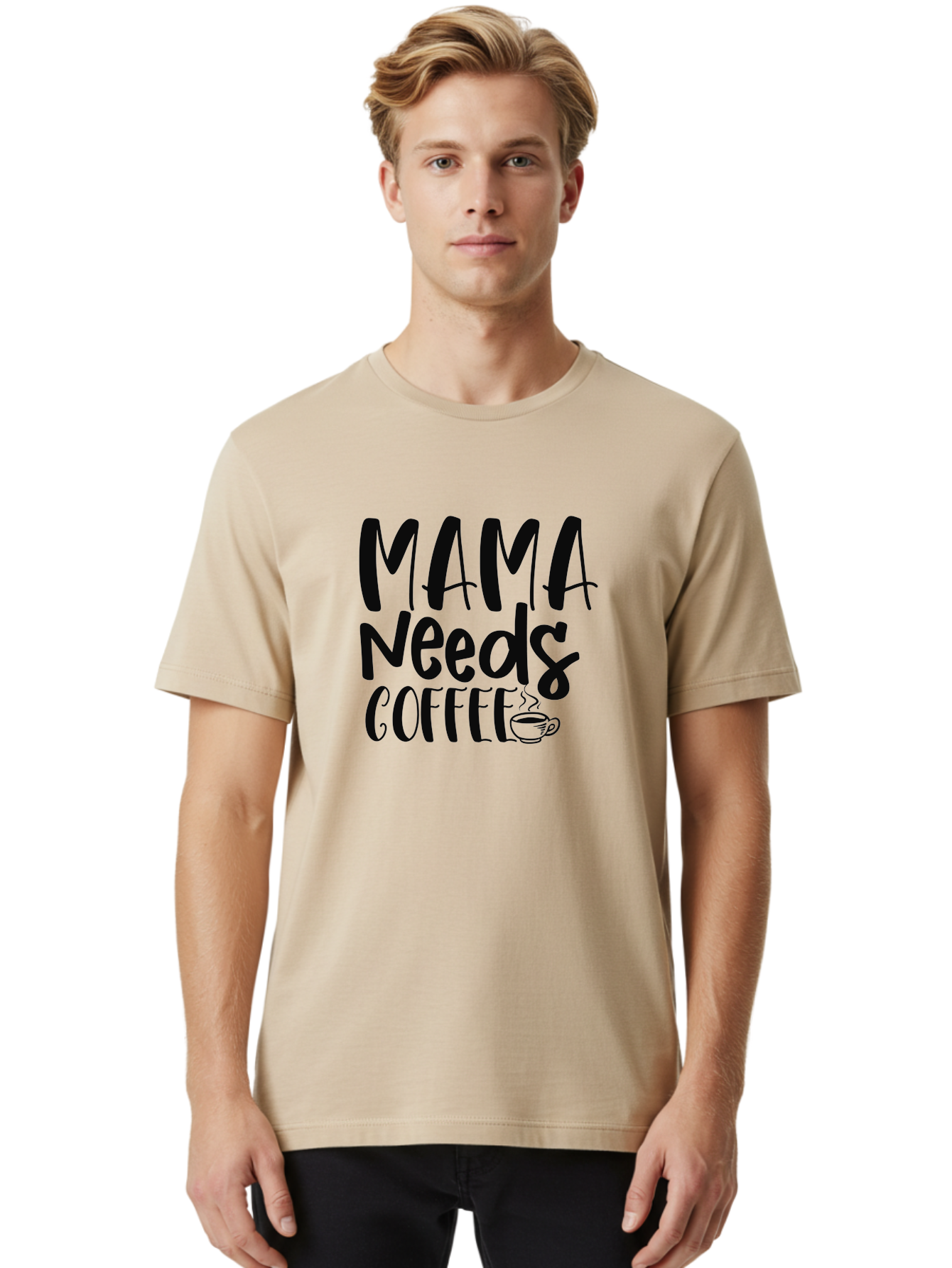 Mama-Needs-Coffee Men'S Graphic Tee, 100% Cotton, Comfortable Casual Summer Wear, Machine Washable, Funny Mom Quote, Coffee Humor, Motherhood, Caffeine Fix, Mom Life, Humorous Saying, Coffee Lover, Mama Needs Coffee Aad434