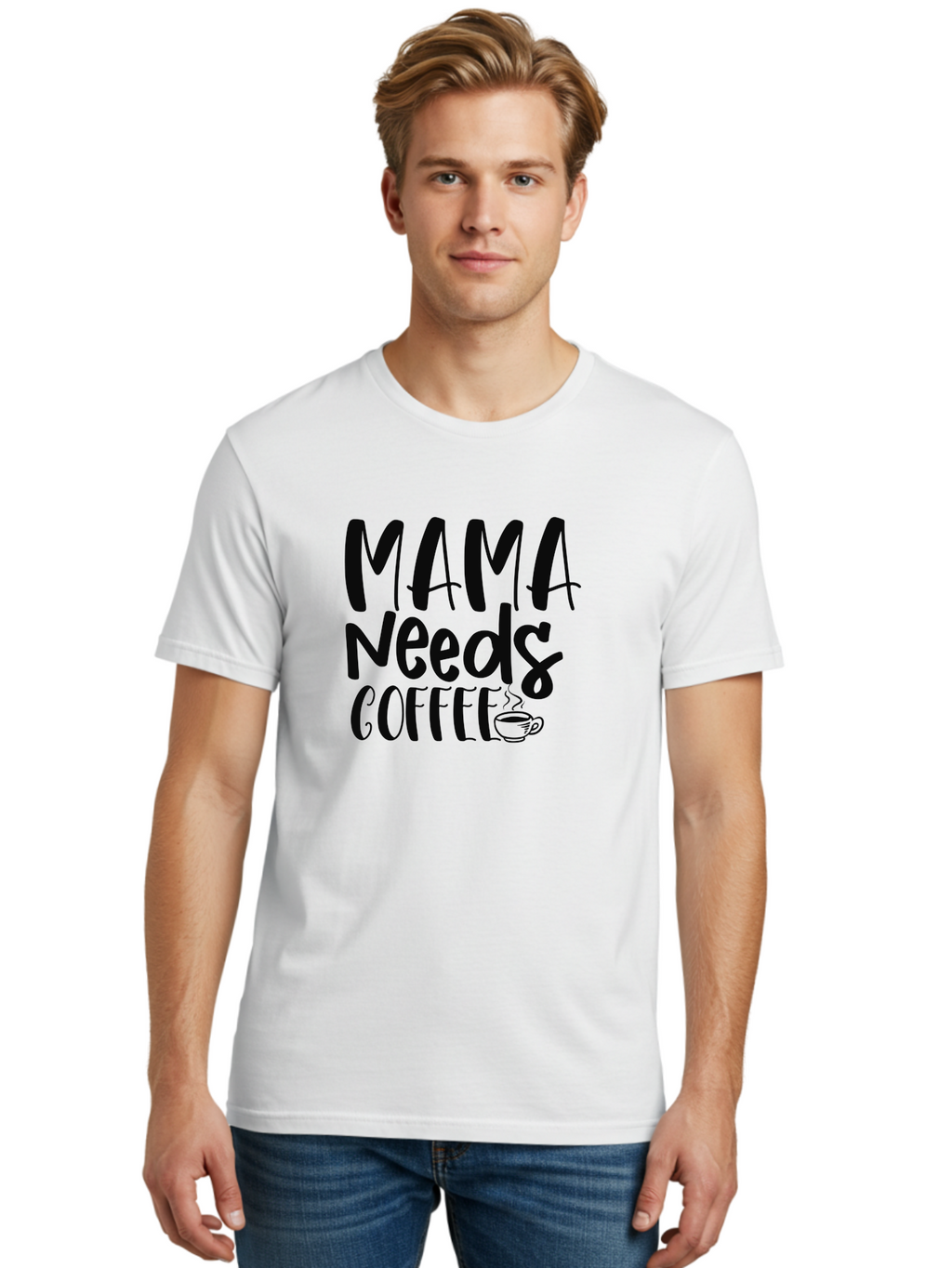 Mama-Needs-Coffee Men'S Graphic Tee, 100% Cotton, Comfortable Casual Summer Wear, Machine Washable, Funny Mom Quote, Coffee Humor, Motherhood, Caffeine Fix, Mom Life, Humorous Saying, Coffee Lover, Mama Needs Coffee Aad434