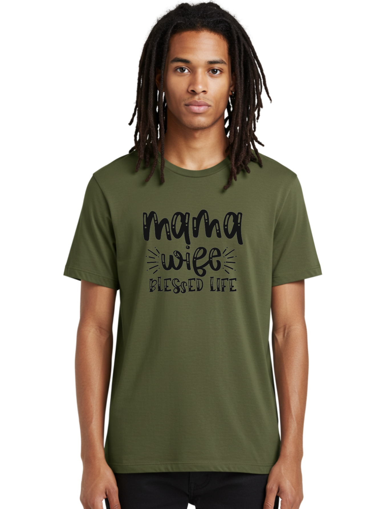 Mama-Wife-Blessed-Life Men'S Graphic Tee, 100% Cotton, Comfortable Casual Summer Wear, Machine Washable, Mama Wife Blessed Life, Inspirational Quotes, Motivational Phrases, Motherhood, Marriage, Faith, Positive Affirmations, Family Values, Aad436