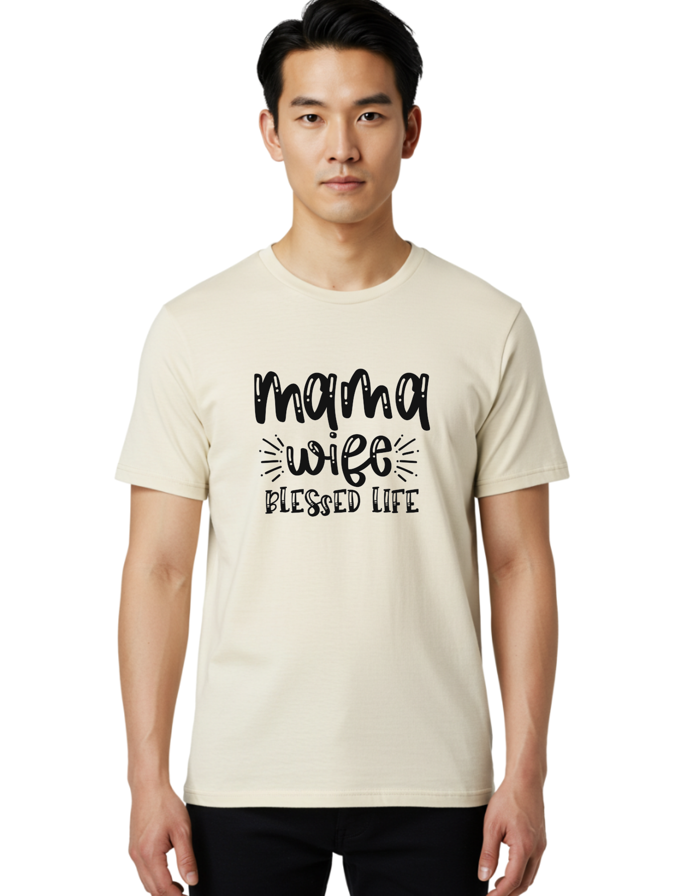 Mama-Wife-Blessed-Life Men'S Graphic Tee, 100% Cotton, Comfortable Casual Summer Wear, Machine Washable, Mama Wife Blessed Life, Inspirational Quotes, Motivational Phrases, Motherhood, Marriage, Faith, Positive Affirmations, Family Values, Aad436