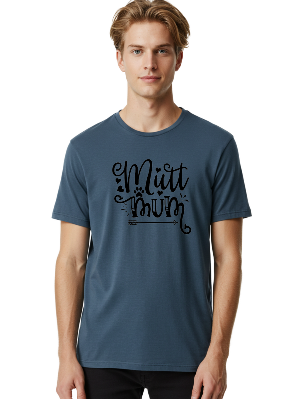 Mitt-Mum Men'S Graphic Tee, 100% Cotton, Comfortable Casual Summer Wear, Machine Washable, Mitt Mum, Dog Mom, Pet Lover, Cute Typography, Black Font, Hearts, Paw Print, Arrow Design, Whimsical Elements, Dog Mom Gifts, Pet Accessories Aad439