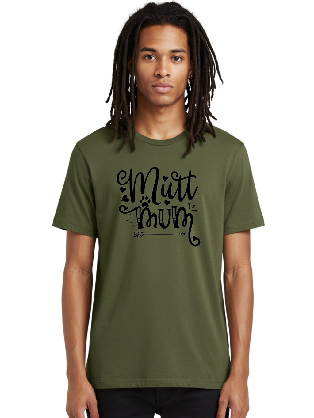 Mitt-Mum Men'S Graphic Tee, 100% Cotton, Comfortable Casual Summer Wear, Machine Washable, Mitt Mum, Dog Mom, Pet Lover, Cute Typography, Black Font, Hearts, Paw Print, Arrow Design, Whimsical Elements, Dog Mom Gifts, Pet Accessories Aad439
