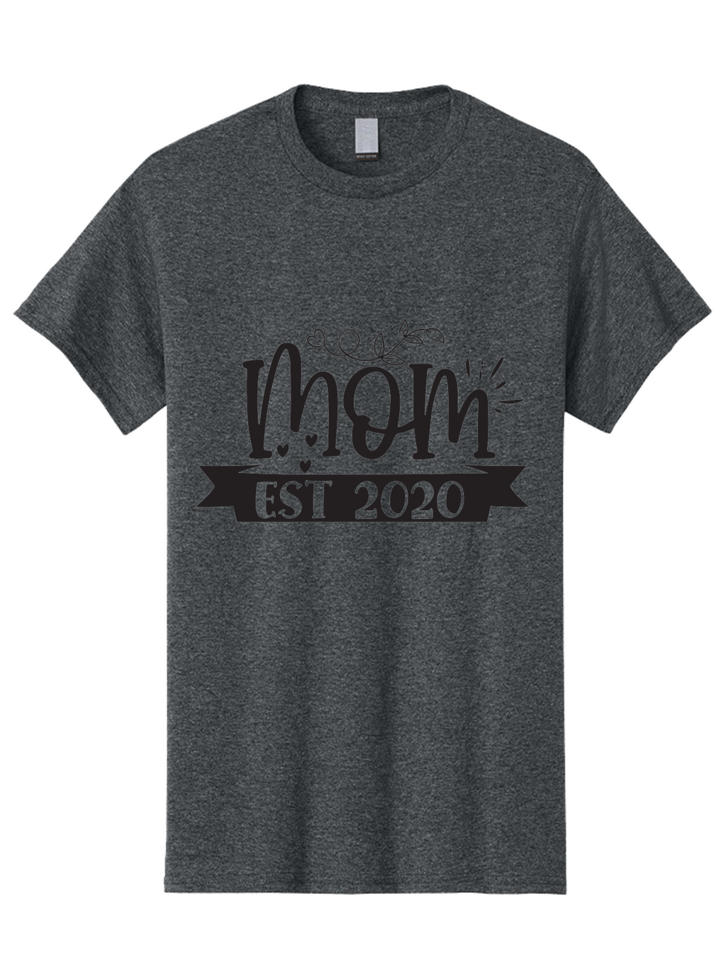 Mom-Est-2020 Men'S Graphic Tee, 100% Cotton, Comfortable Casual Summer Wear, Machine Washable, Mom Est 2020, Motherhood, New Mom, Mom Life, Hearts, Leaves, Vine, Mom Quote, Banner, 2020 Aad441