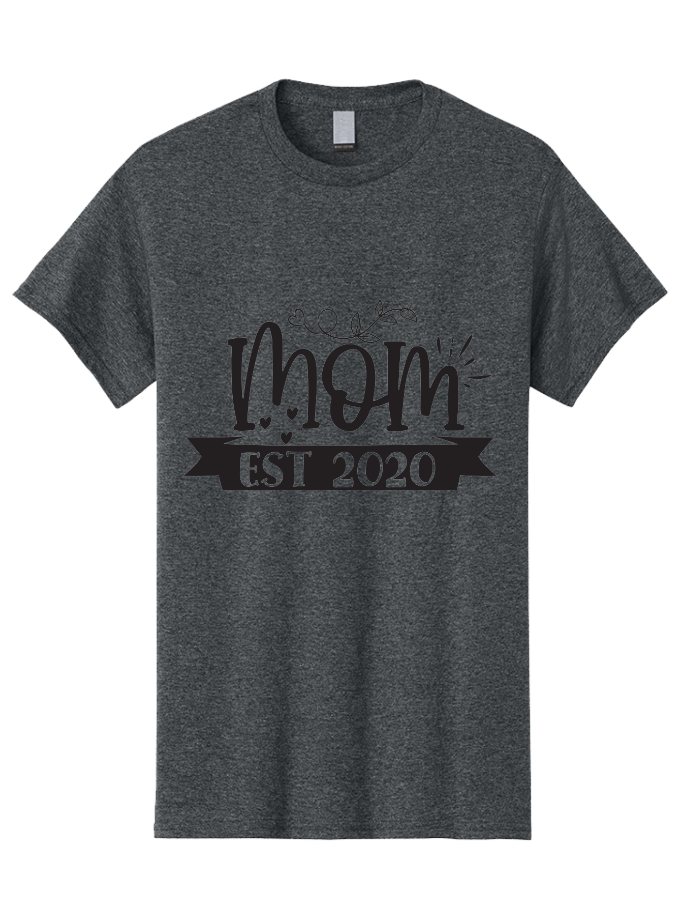 Mom-Est-2020 Men'S Graphic Tee, 100% Cotton, Comfortable Casual Summer Wear, Machine Washable, Mom Est 2020, Motherhood, New Mom, Mom Life, Hearts, Leaves, Vine, Mom Quote, Banner, 2020 Aad441