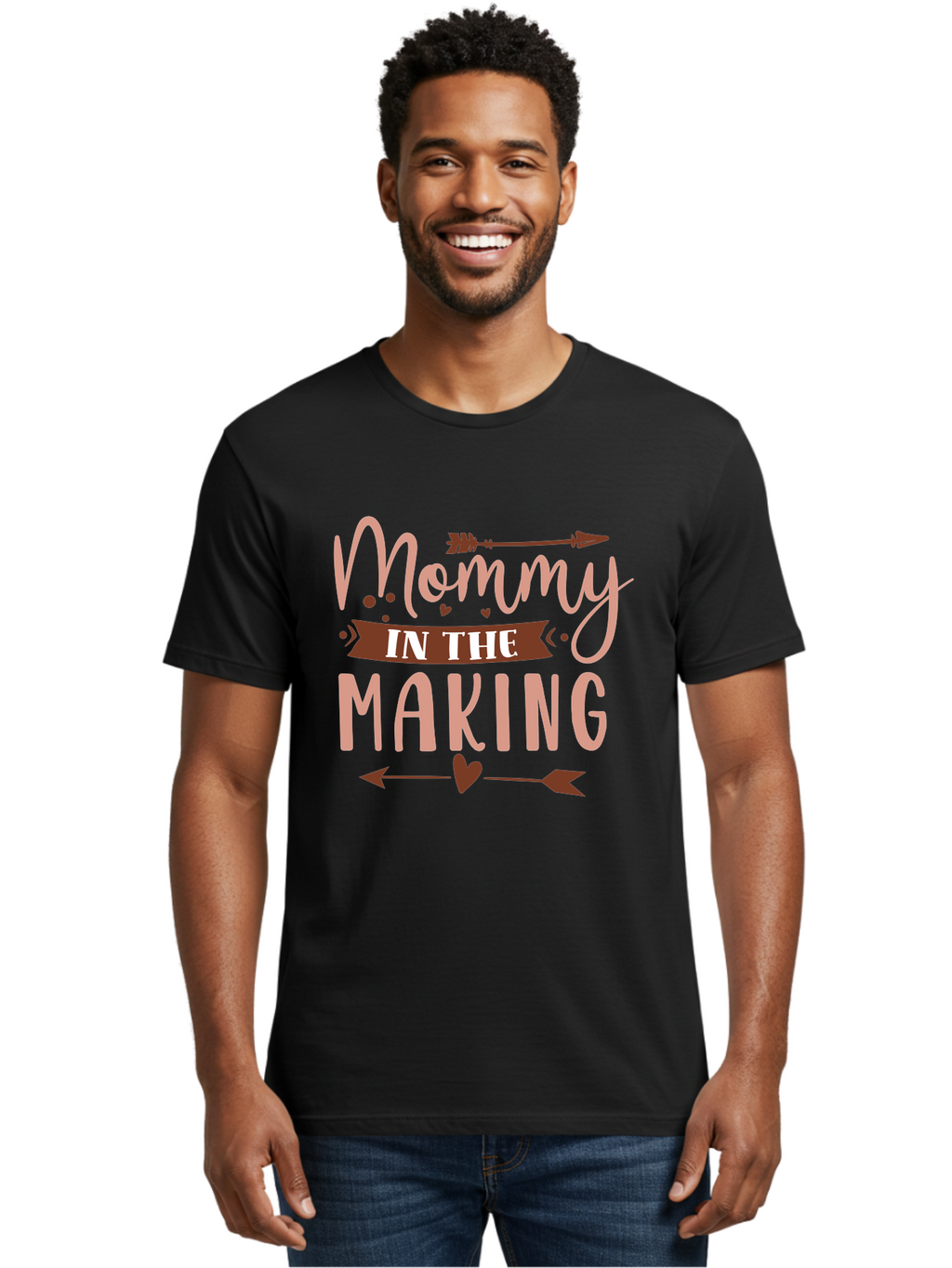 Mommy-In-The-Making Men'S Graphic Tee, 100% Cotton, Comfortable Casual Summer Wear, Machine Washable, Mommy In The Making, Pregnancy Announcement, Baby On The Way, Motherhood, Arrow Design, Pink Lettering, Heartwarming Message, Aad444