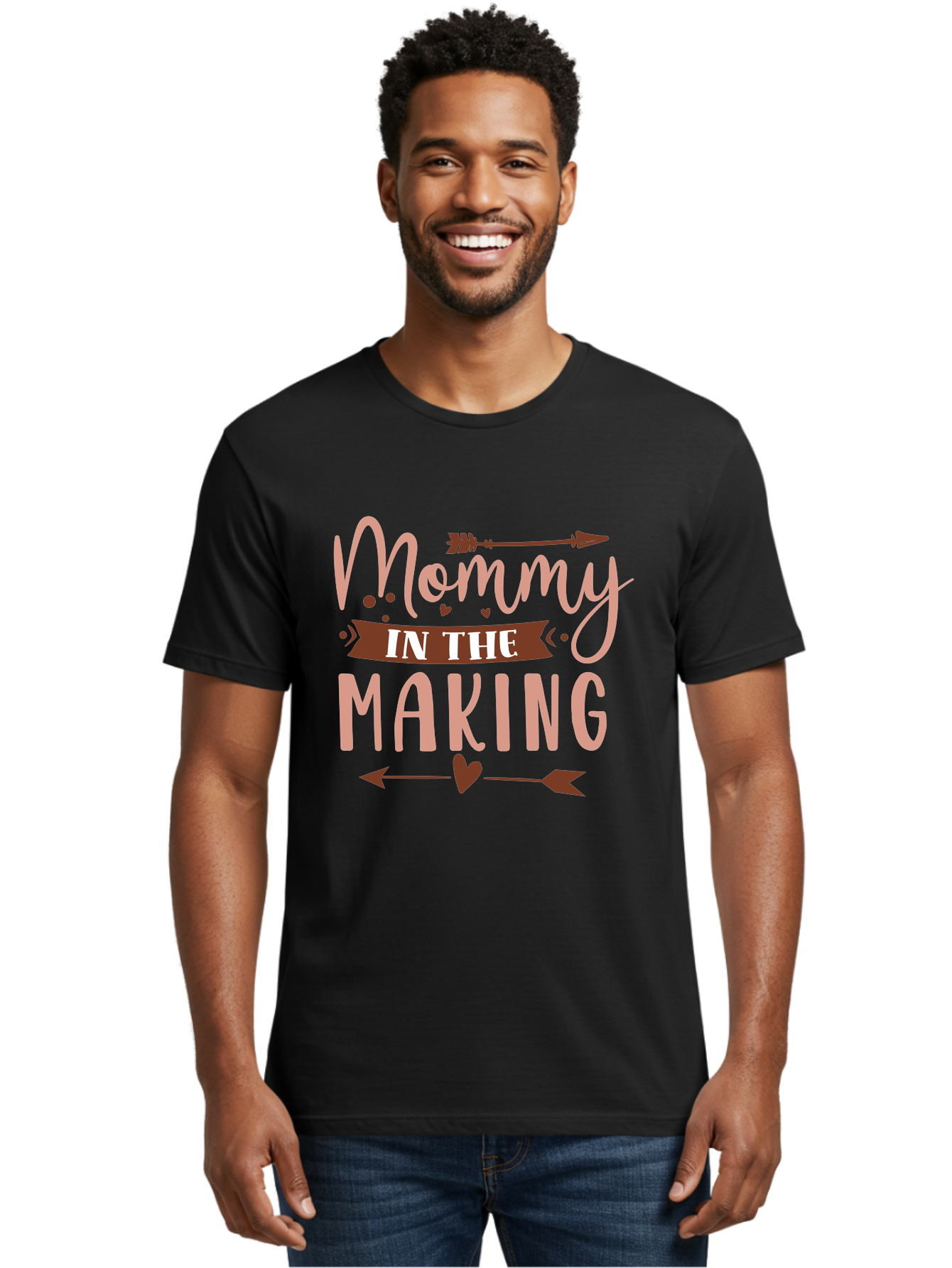 Mommy-In-The-Making Men'S Graphic Tee, 100% Cotton, Comfortable Casual Summer Wear, Machine Washable, Mommy In The Making, Pregnancy Announcement, Baby On The Way, Motherhood, Arrow Design, Pink Lettering, Heartwarming Message, Aad444