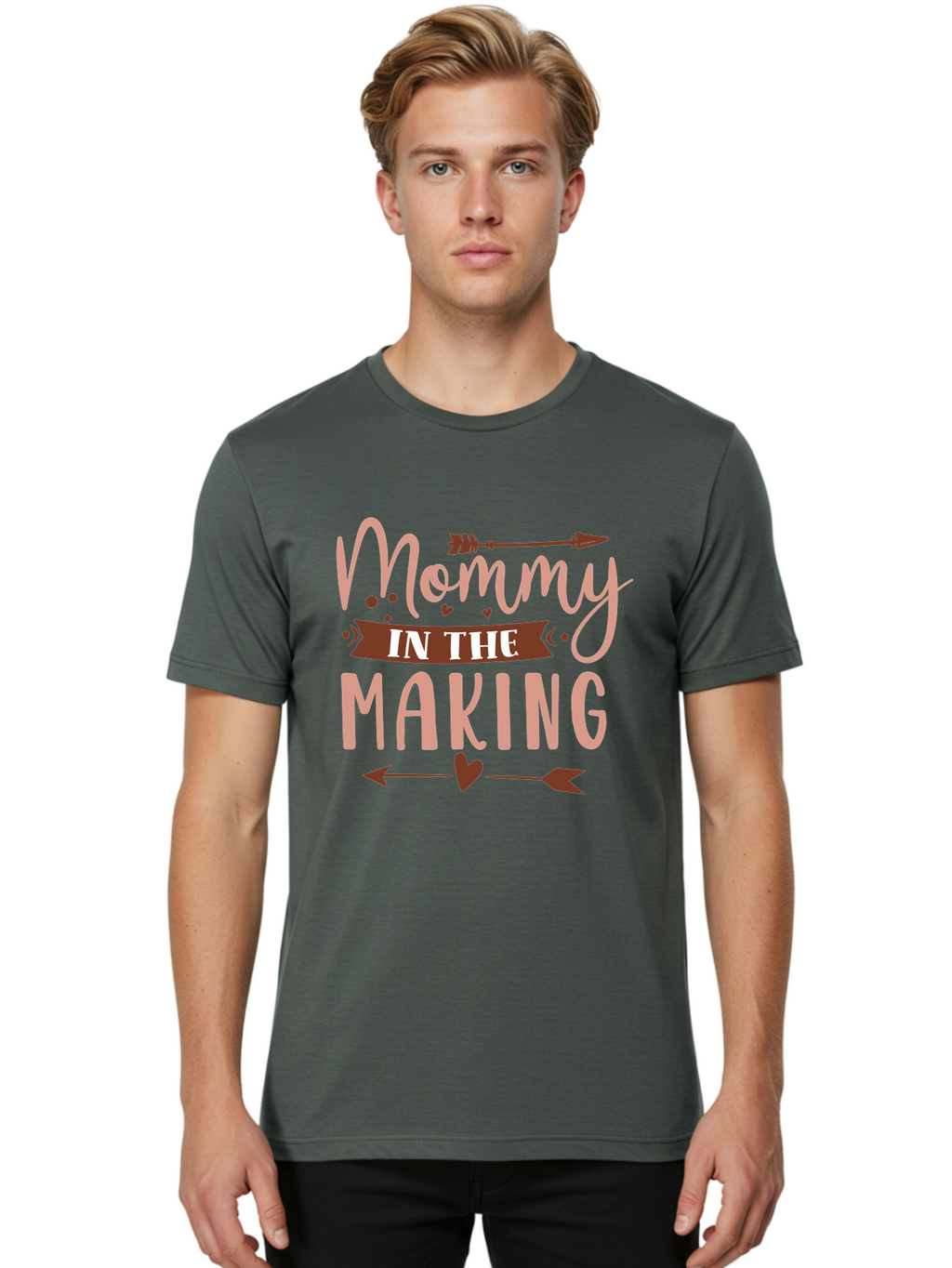 Mommy-In-The-Making Men'S Graphic Tee, 100% Cotton, Comfortable Casual Summer Wear, Machine Washable, Mommy In The Making, Pregnancy Announcement, Baby On The Way, Motherhood, Arrow Design, Pink Lettering, Heartwarming Message, Aad444