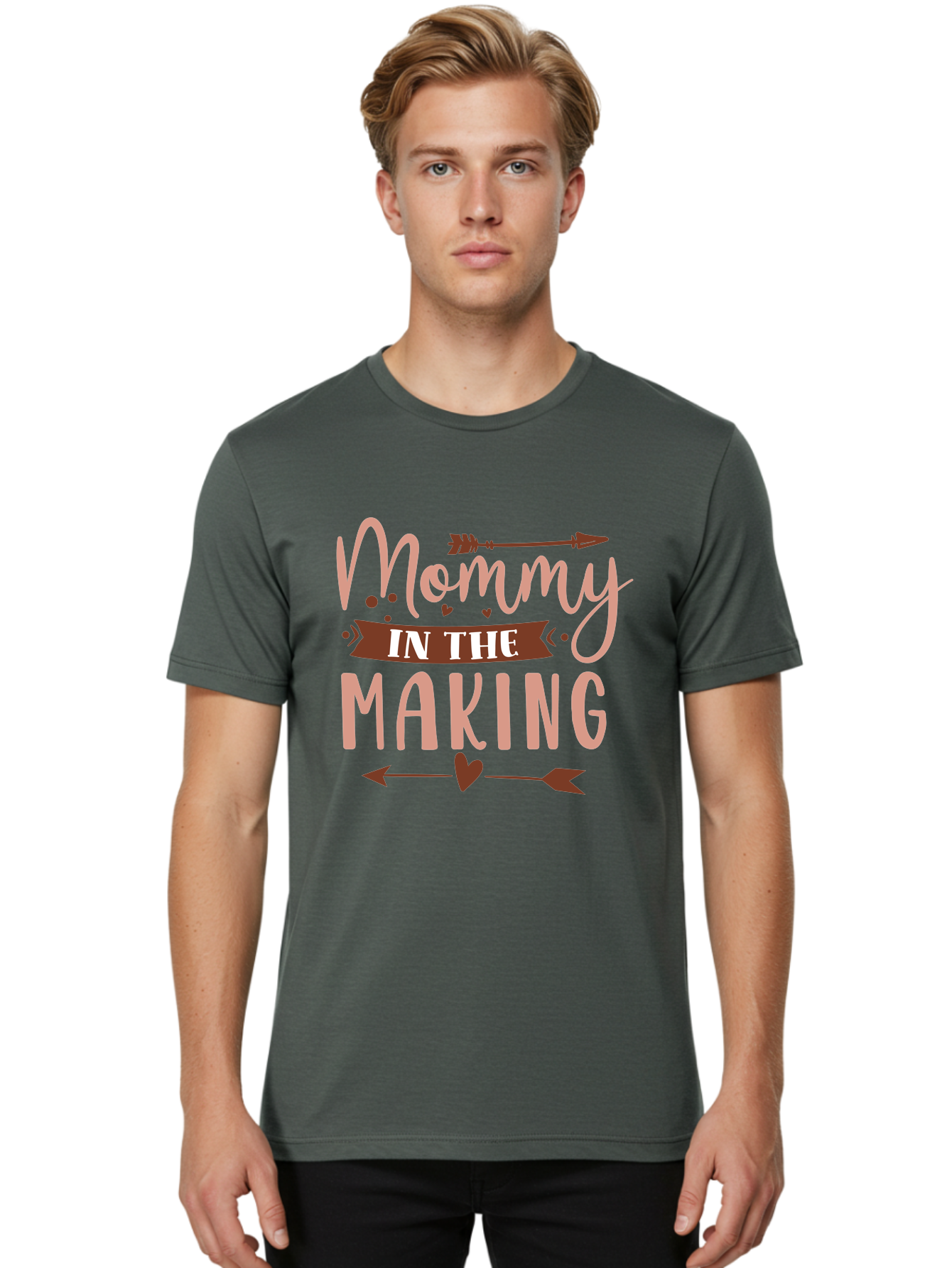 Mommy-In-The-Making Men'S Graphic Tee, 100% Cotton, Comfortable Casual Summer Wear, Machine Washable, Mommy In The Making, Pregnancy Announcement, Baby On The Way, Motherhood, Arrow Design, Pink Lettering, Heartwarming Message, Aad444