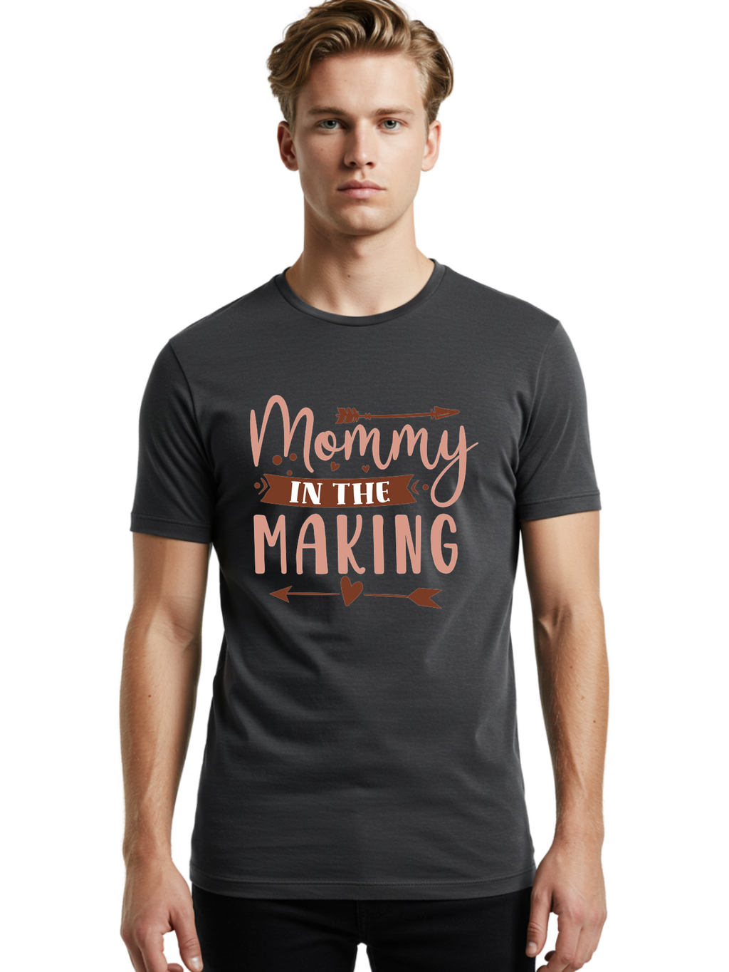 Mommy-In-The-Making Men'S Graphic Tee, 100% Cotton, Comfortable Casual Summer Wear, Machine Washable, Mommy In The Making, Pregnancy Announcement, Baby On The Way, Motherhood, Arrow Design, Pink Lettering, Heartwarming Message, Aad444