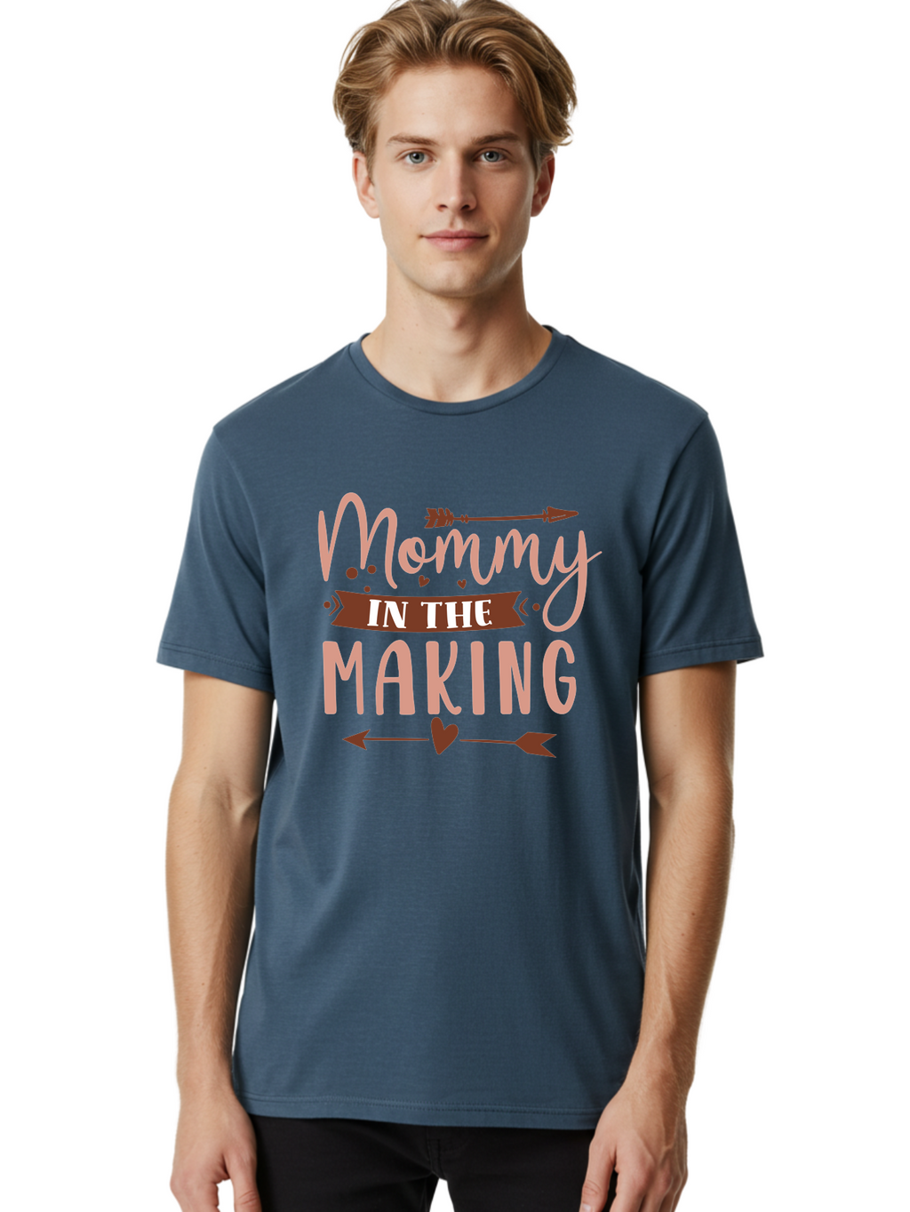 Mommy-In-The-Making Men'S Graphic Tee, 100% Cotton, Comfortable Casual Summer Wear, Machine Washable, Mommy In The Making, Pregnancy Announcement, Baby On The Way, Motherhood, Arrow Design, Pink Lettering, Heartwarming Message, Aad444