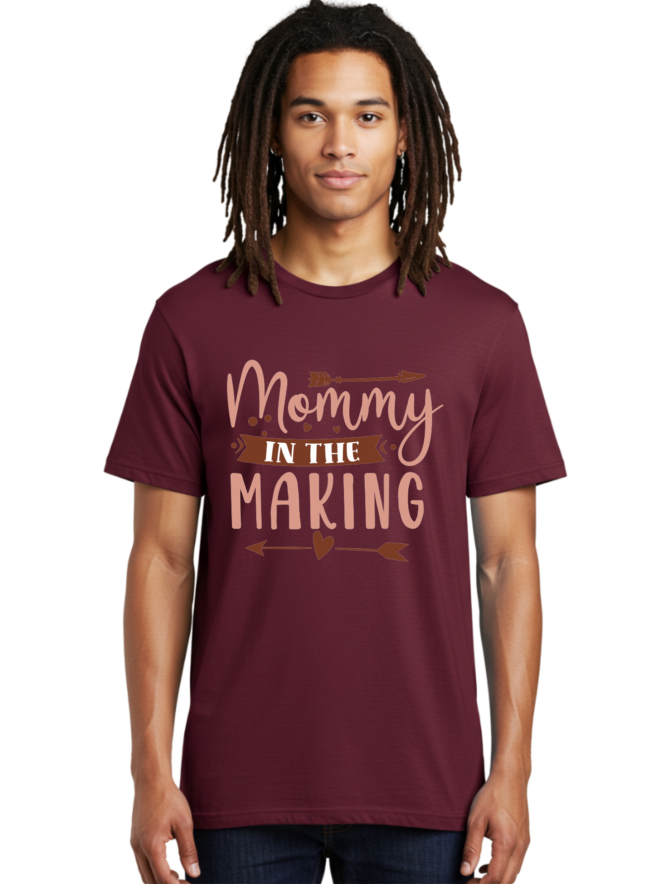 Mommy-In-The-Making Men'S Graphic Tee, 100% Cotton, Comfortable Casual Summer Wear, Machine Washable, Mommy In The Making, Pregnancy Announcement, Baby On The Way, Motherhood, Arrow Design, Pink Lettering, Heartwarming Message, Aad444