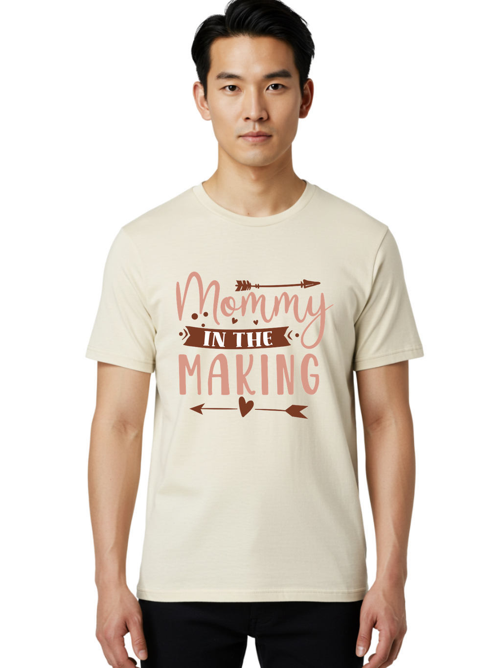 Mommy-In-The-Making Men'S Graphic Tee, 100% Cotton, Comfortable Casual Summer Wear, Machine Washable, Mommy In The Making, Pregnancy Announcement, Baby On The Way, Motherhood, Arrow Design, Pink Lettering, Heartwarming Message, Aad444