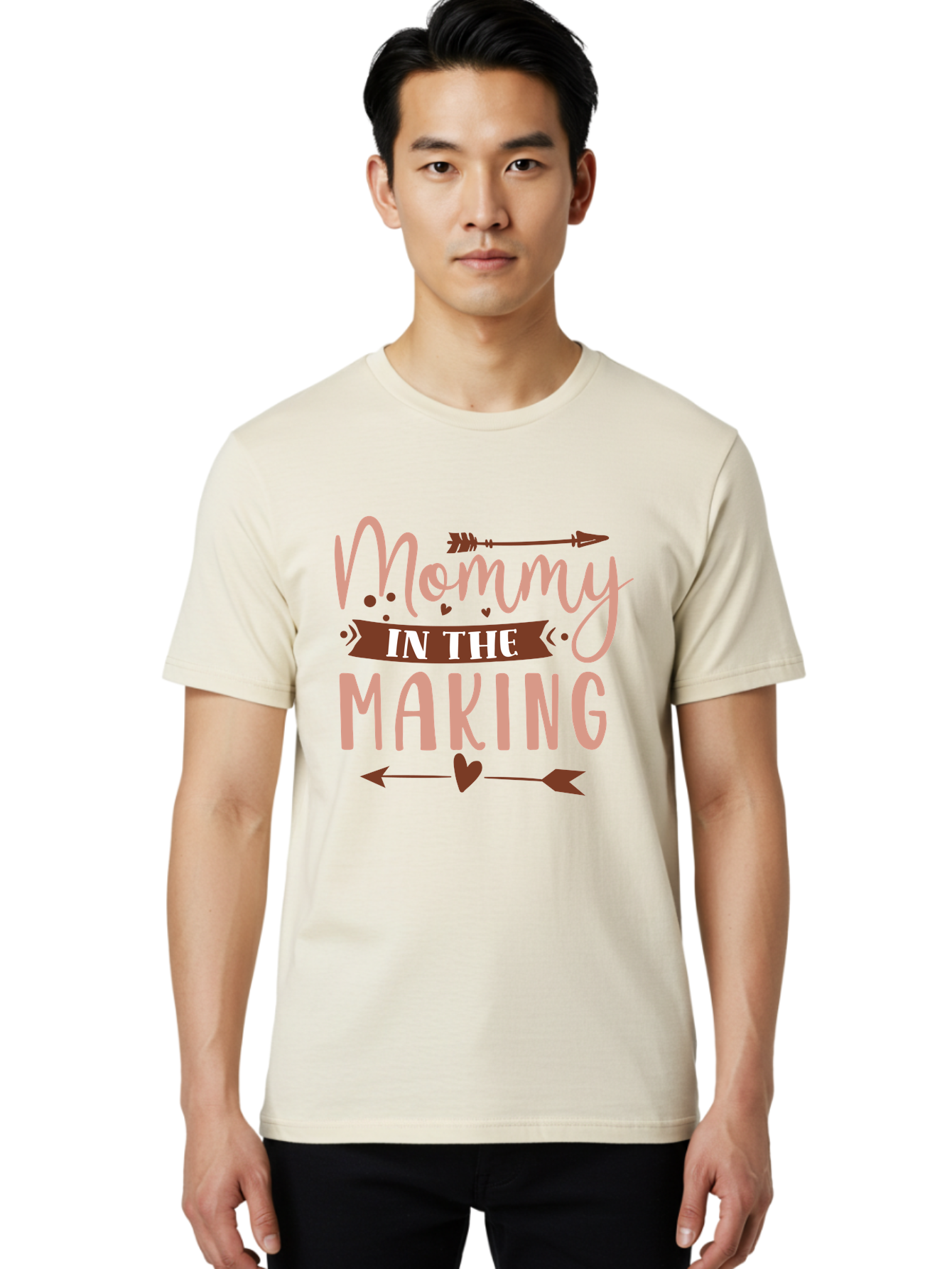 Mommy-In-The-Making Men'S Graphic Tee, 100% Cotton, Comfortable Casual Summer Wear, Machine Washable, Mommy In The Making, Pregnancy Announcement, Baby On The Way, Motherhood, Arrow Design, Pink Lettering, Heartwarming Message, Aad444