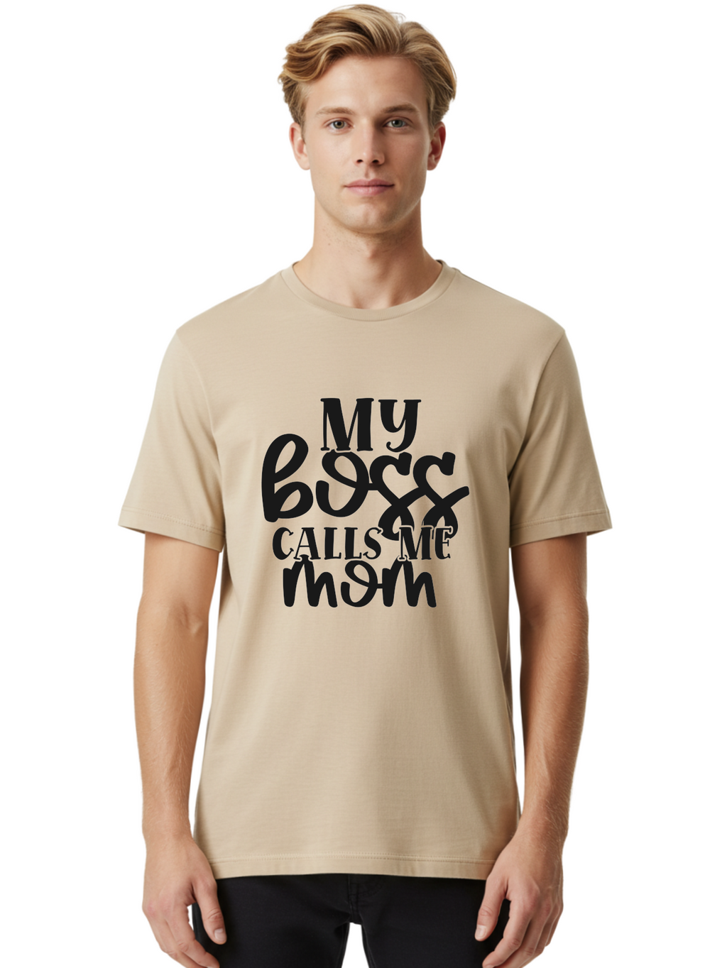 My-Boss-Calls-Me-Mom Men'S Graphic Tee, 100% Cotton, Comfortable Casual Summer Wear, Machine Washable, Funny Mom Quote, Working Mom Humor, Office Mom Joke, Mom Life, Workplace Humor, Motherhood, Working Mother, Office Humor Aad448