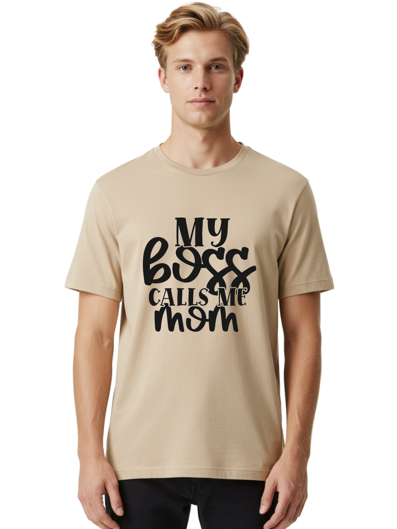 My-Boss-Calls-Me-Mom Men'S Graphic Tee, 100% Cotton, Comfortable Casual Summer Wear, Machine Washable, Funny Mom Quote, Working Mom Humor, Office Mom Joke, Mom Life, Workplace Humor, Motherhood, Working Mother, Office Humor Aad448