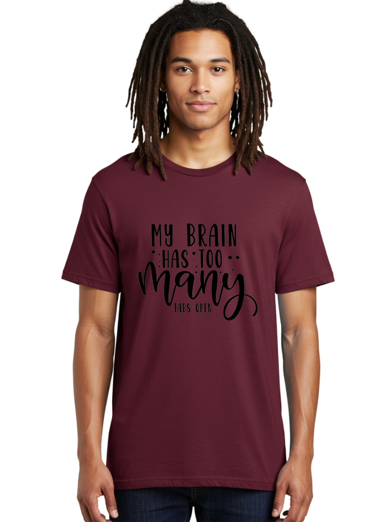 My-Brain-Has-Too-Many-Tabs-Open Men'S Graphic Tee, 100% Cotton, Comfortable Casual Summer Wear, Machine Washable, Funny Quote, Humorous Saying, Relatable Phrase, Brain Overload, Too Many Tabs Open, Mental Multitasking, Quirky Humor, Aad449