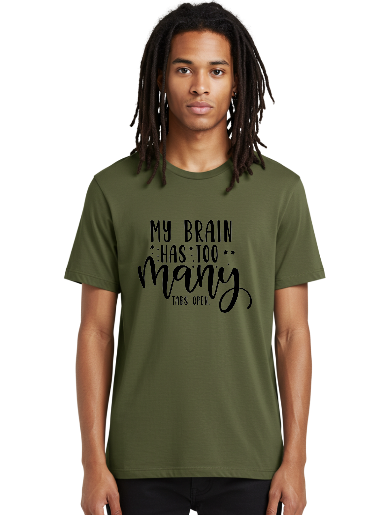 My-Brain-Has-Too-Many-Tabs-Open Men'S Graphic Tee, 100% Cotton, Comfortable Casual Summer Wear, Machine Washable, Funny Quote, Humorous Saying, Relatable Phrase, Brain Overload, Too Many Tabs Open, Mental Multitasking, Quirky Humor, Aad449