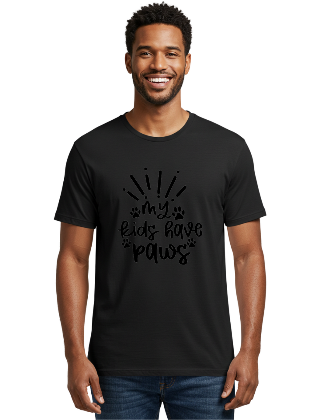 My-Kids-Have-Paws Men'S Graphic Tee, 100% Cotton, Comfortable Casual Summer Wear, Machine Washable, Funny Quote, Dog Lover Gift, Pet Parent, Paw Print Design, Animal Lover, Pet Quote, Dog Mom Aad452