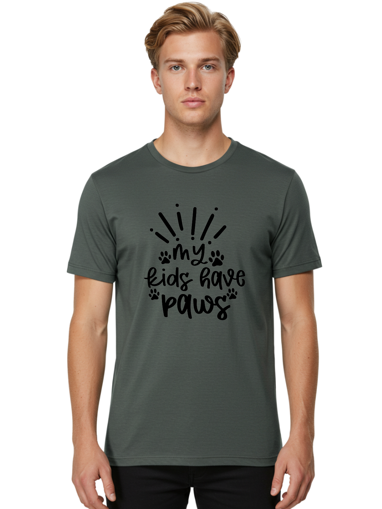 My-Kids-Have-Paws Men'S Graphic Tee, 100% Cotton, Comfortable Casual Summer Wear, Machine Washable, Funny Quote, Dog Lover Gift, Pet Parent, Paw Print Design, Animal Lover, Pet Quote, Dog Mom Aad452