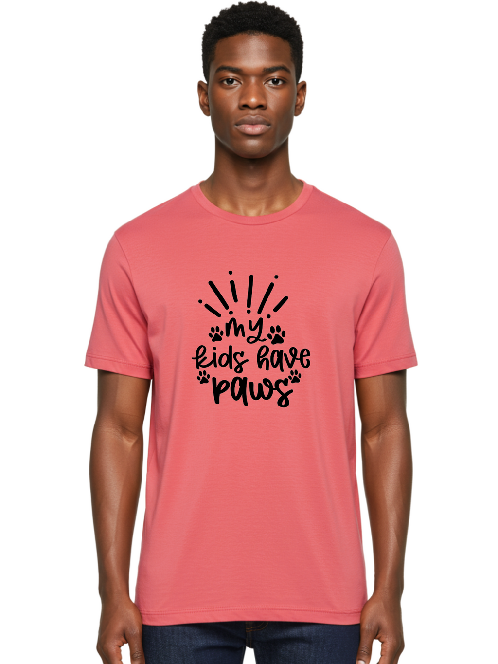 My-Kids-Have-Paws Men'S Graphic Tee, 100% Cotton, Comfortable Casual Summer Wear, Machine Washable, Funny Quote, Dog Lover Gift, Pet Parent, Paw Print Design, Animal Lover, Pet Quote, Dog Mom Aad452