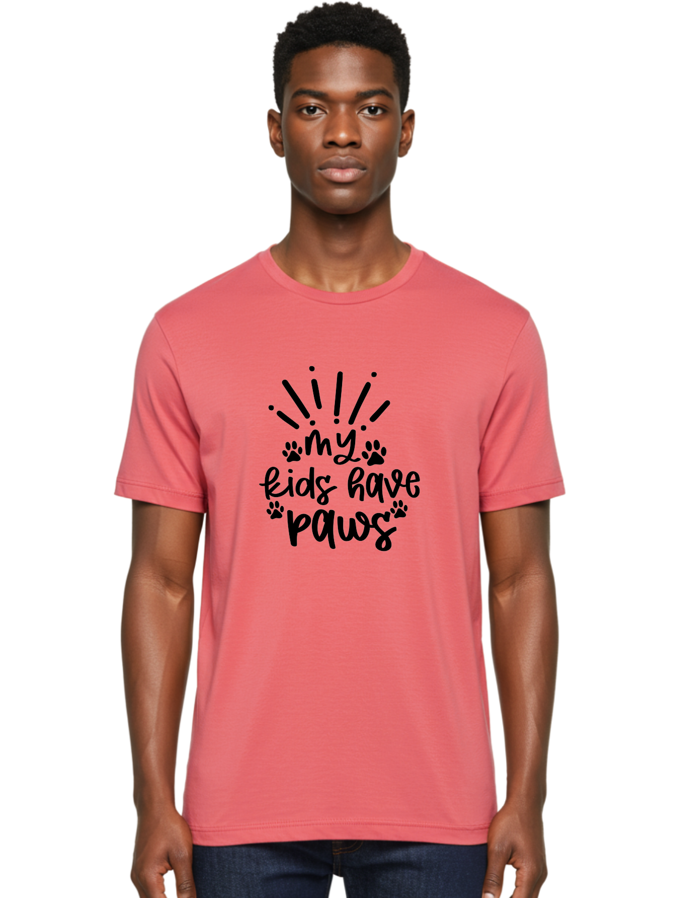 My-Kids-Have-Paws Men'S Graphic Tee, 100% Cotton, Comfortable Casual Summer Wear, Machine Washable, Funny Quote, Dog Lover Gift, Pet Parent, Paw Print Design, Animal Lover, Pet Quote, Dog Mom Aad452