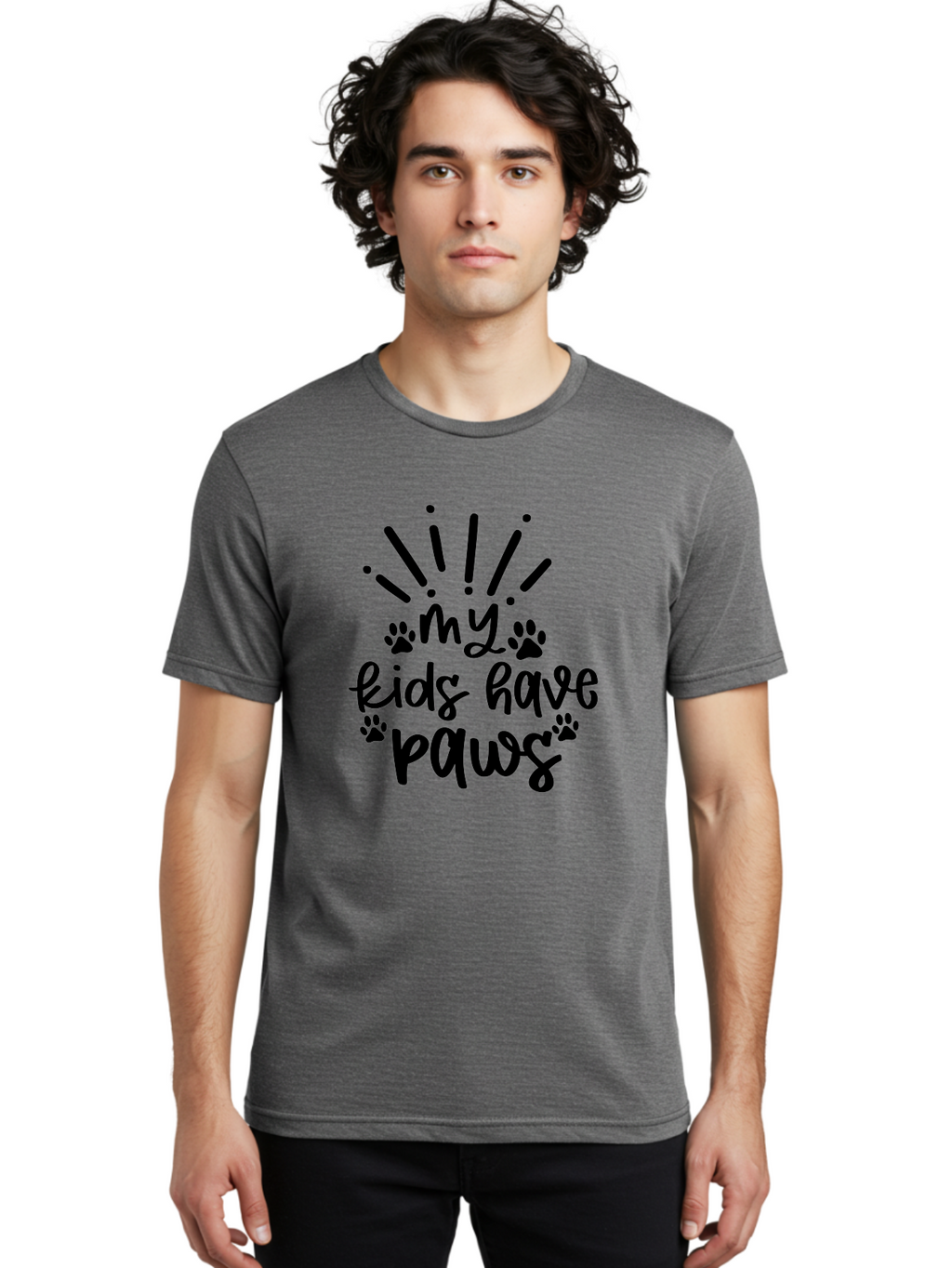 My-Kids-Have-Paws Men'S Graphic Tee, 100% Cotton, Comfortable Casual Summer Wear, Machine Washable, Funny Quote, Dog Lover Gift, Pet Parent, Paw Print Design, Animal Lover, Pet Quote, Dog Mom Aad452