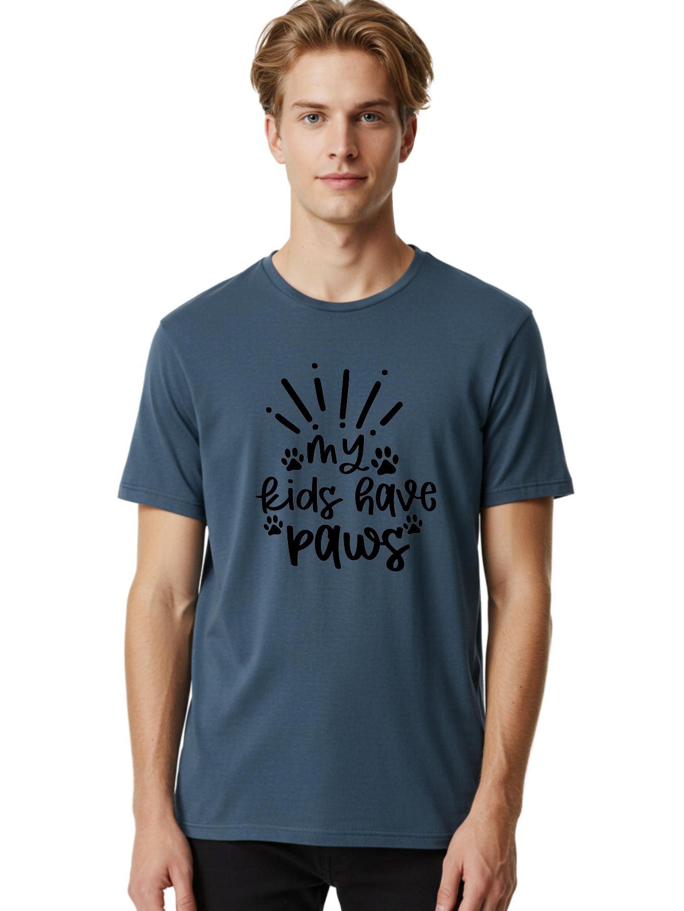 My-Kids-Have-Paws Men'S Graphic Tee, 100% Cotton, Comfortable Casual Summer Wear, Machine Washable, Funny Quote, Dog Lover Gift, Pet Parent, Paw Print Design, Animal Lover, Pet Quote, Dog Mom Aad452