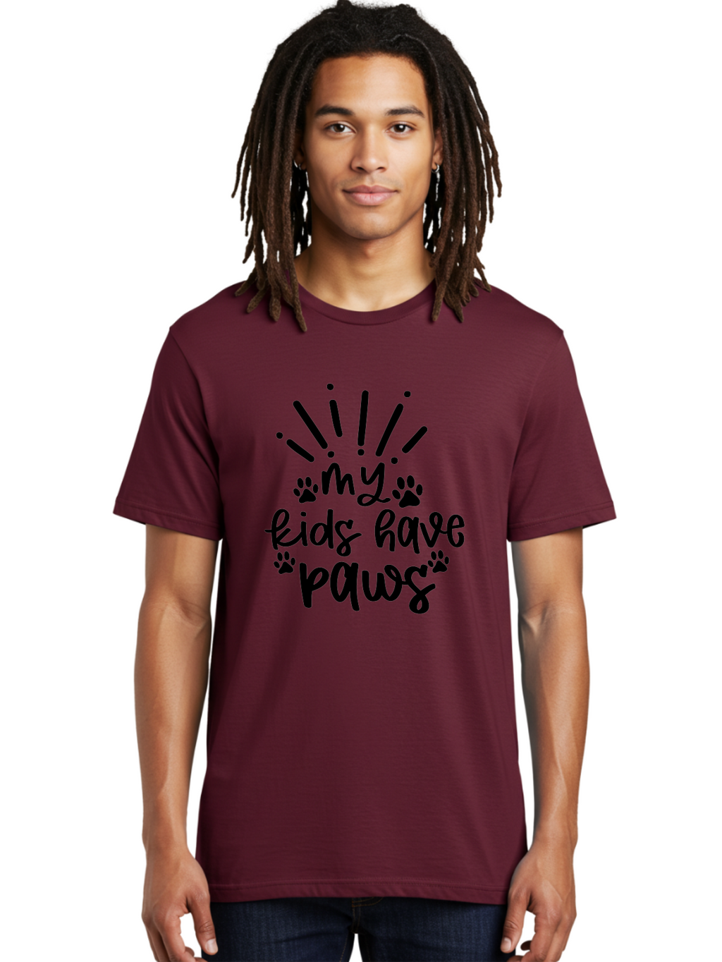 My-Kids-Have-Paws Men'S Graphic Tee, 100% Cotton, Comfortable Casual Summer Wear, Machine Washable, Funny Quote, Dog Lover Gift, Pet Parent, Paw Print Design, Animal Lover, Pet Quote, Dog Mom Aad452