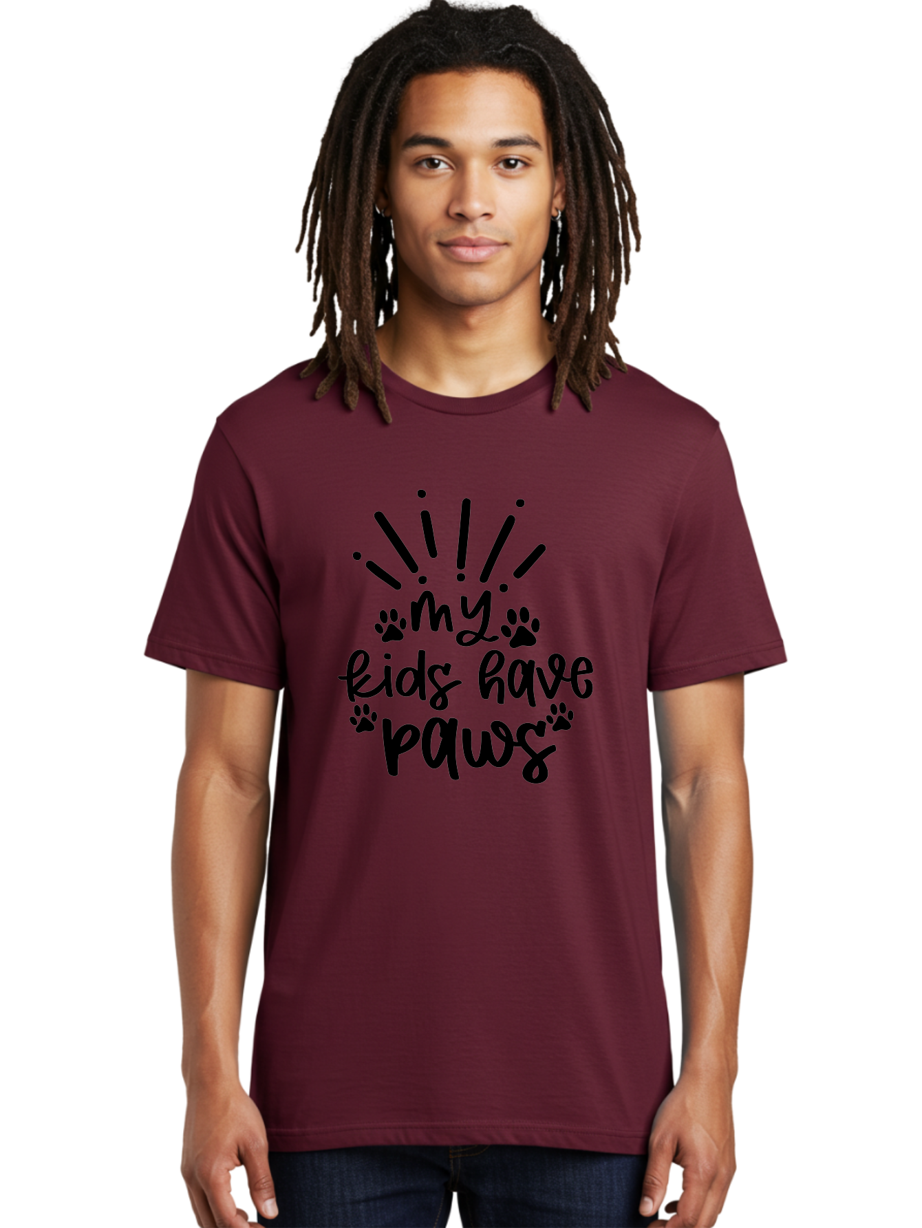 My-Kids-Have-Paws Men'S Graphic Tee, 100% Cotton, Comfortable Casual Summer Wear, Machine Washable, Funny Quote, Dog Lover Gift, Pet Parent, Paw Print Design, Animal Lover, Pet Quote, Dog Mom Aad452