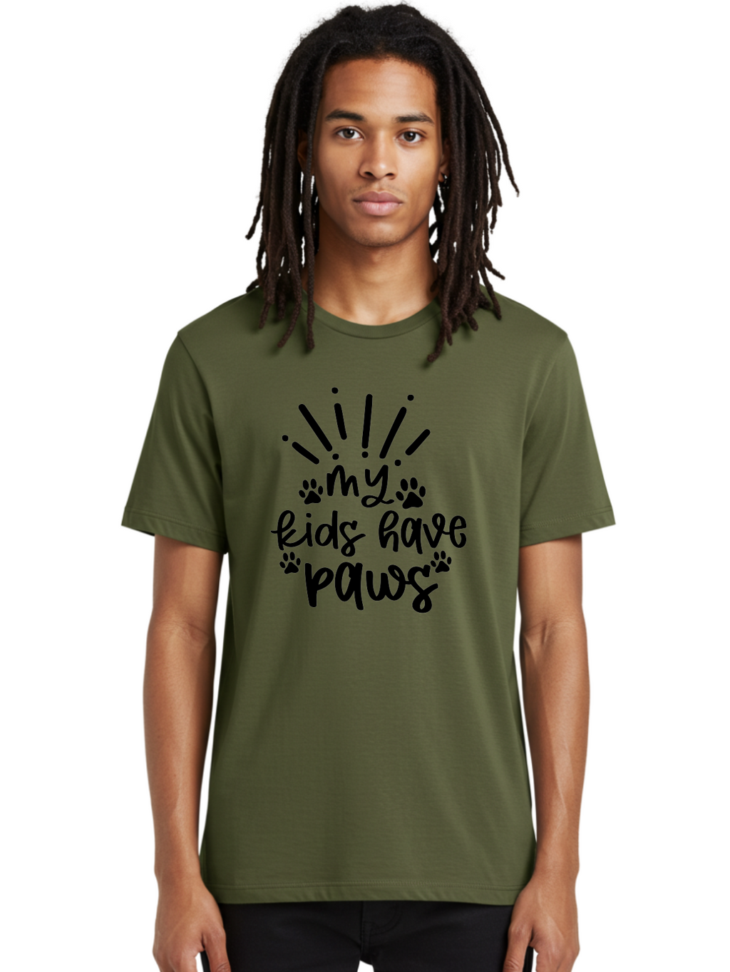 My-Kids-Have-Paws Men'S Graphic Tee, 100% Cotton, Comfortable Casual Summer Wear, Machine Washable, Funny Quote, Dog Lover Gift, Pet Parent, Paw Print Design, Animal Lover, Pet Quote, Dog Mom Aad452