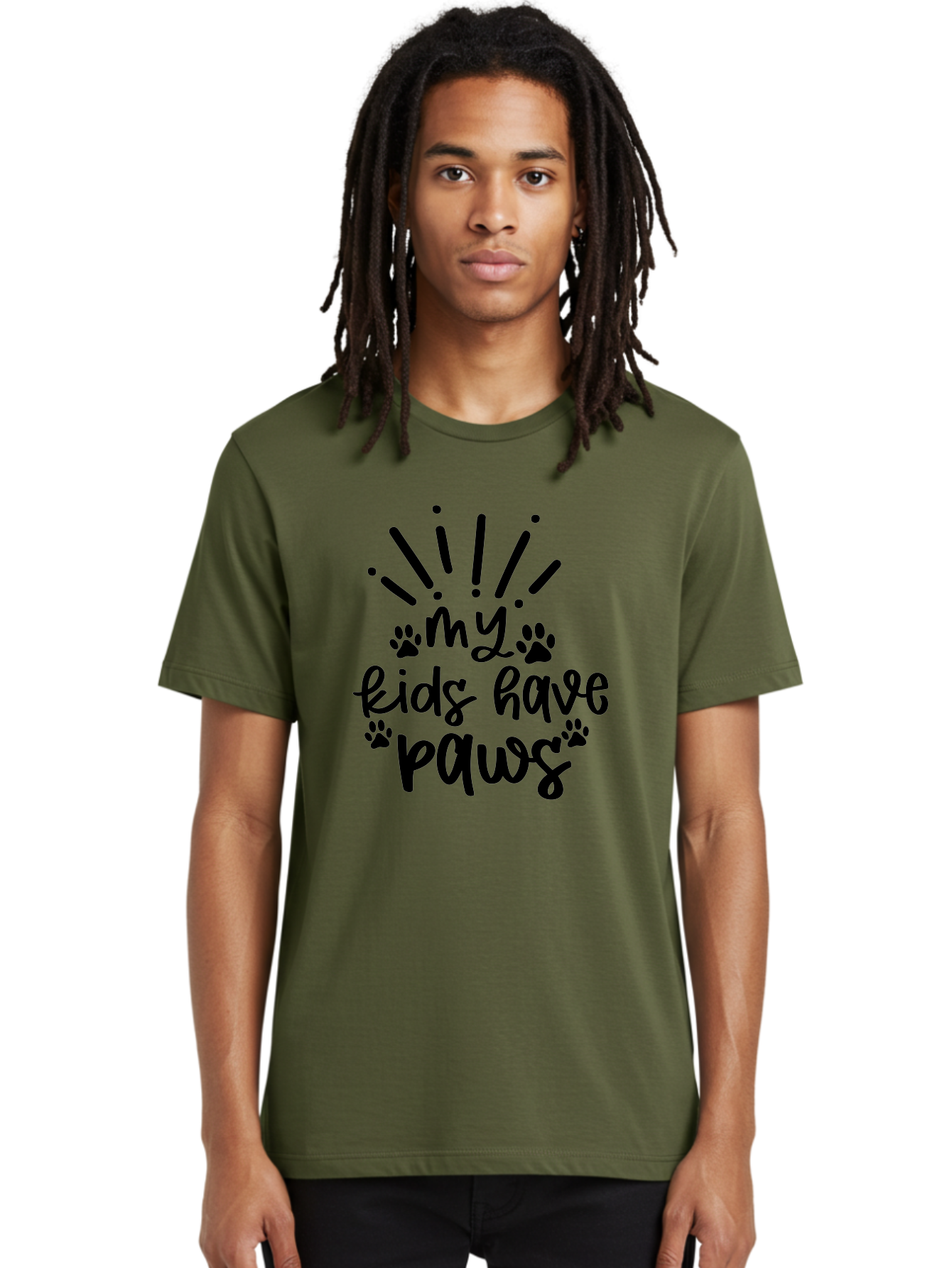 My-Kids-Have-Paws Men'S Graphic Tee, 100% Cotton, Comfortable Casual Summer Wear, Machine Washable, Funny Quote, Dog Lover Gift, Pet Parent, Paw Print Design, Animal Lover, Pet Quote, Dog Mom Aad452