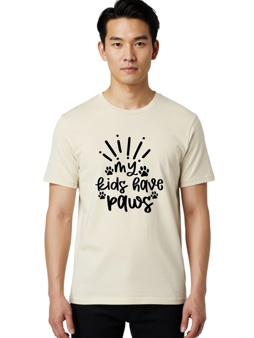 My-Kids-Have-Paws Men'S Graphic Tee, 100% Cotton, Comfortable Casual Summer Wear, Machine Washable, Funny Quote, Dog Lover Gift, Pet Parent, Paw Print Design, Animal Lover, Pet Quote, Dog Mom Aad452