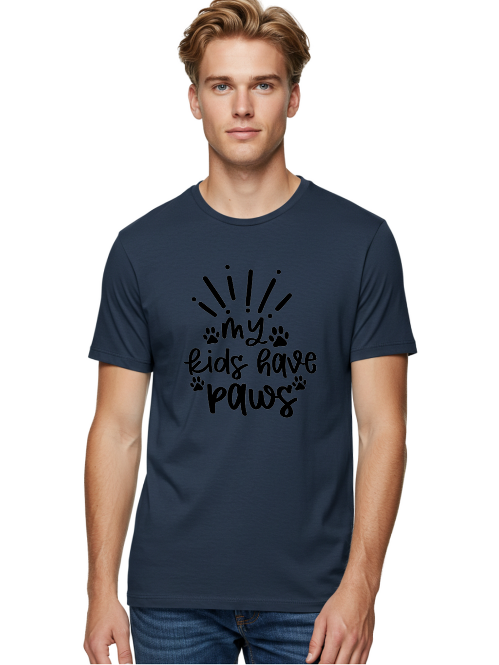 My-Kids-Have-Paws Men'S Graphic Tee, 100% Cotton, Comfortable Casual Summer Wear, Machine Washable, Funny Quote, Dog Lover Gift, Pet Parent, Paw Print Design, Animal Lover, Pet Quote, Dog Mom Aad452