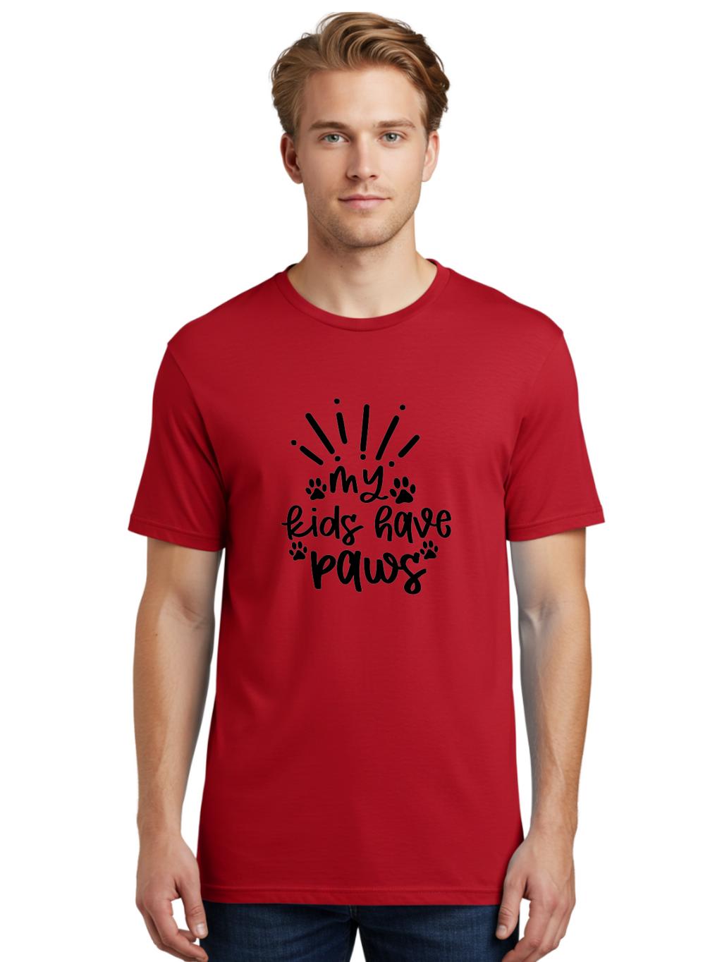 My-Kids-Have-Paws Men'S Graphic Tee, 100% Cotton, Comfortable Casual Summer Wear, Machine Washable, Funny Quote, Dog Lover Gift, Pet Parent, Paw Print Design, Animal Lover, Pet Quote, Dog Mom Aad452