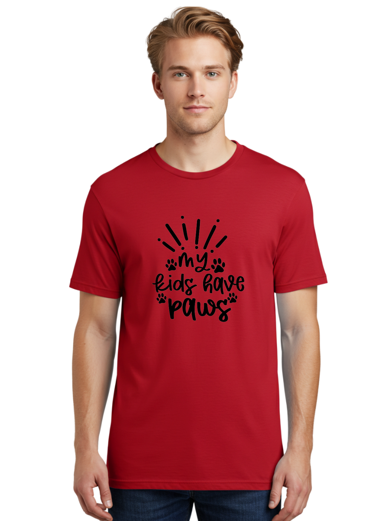 My-Kids-Have-Paws Men'S Graphic Tee, 100% Cotton, Comfortable Casual Summer Wear, Machine Washable, Funny Quote, Dog Lover Gift, Pet Parent, Paw Print Design, Animal Lover, Pet Quote, Dog Mom Aad452