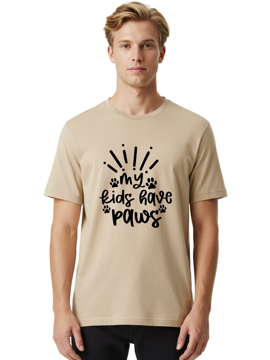 My-Kids-Have-Paws Men'S Graphic Tee, 100% Cotton, Comfortable Casual Summer Wear, Machine Washable, Funny Quote, Dog Lover Gift, Pet Parent, Paw Print Design, Animal Lover, Pet Quote, Dog Mom Aad452