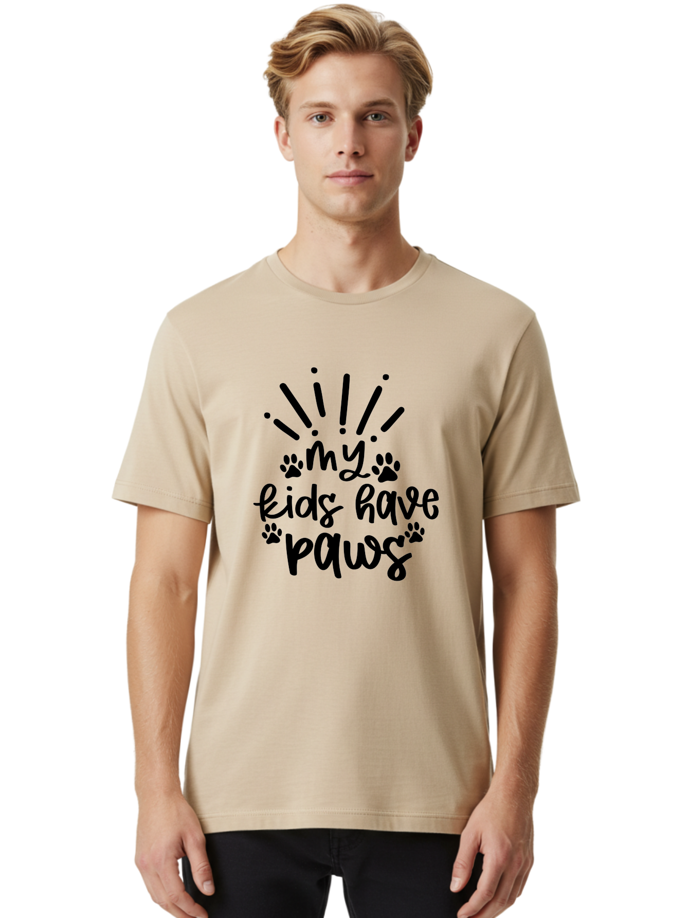 My-Kids-Have-Paws Men'S Graphic Tee, 100% Cotton, Comfortable Casual Summer Wear, Machine Washable, Funny Quote, Dog Lover Gift, Pet Parent, Paw Print Design, Animal Lover, Pet Quote, Dog Mom Aad452