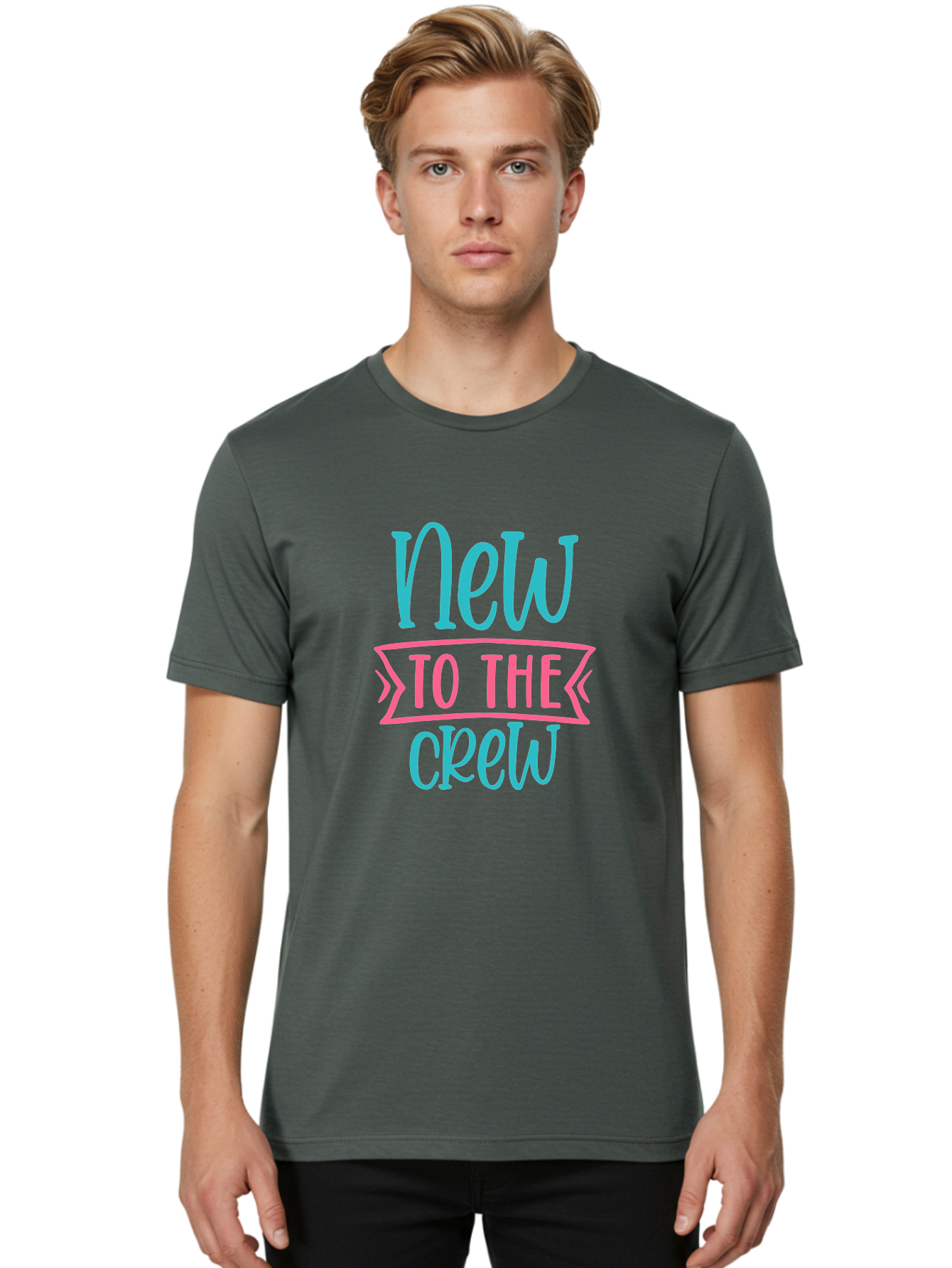 New-To-The-Crew Men'S Graphic Tee, 100% Cotton, Comfortable Casual Summer Wear, Machine Washable, New Team Member, Welcome Message, Modern Typography, Stylized Text, Vibrant Colors, Greeting Card, Team Introduction, Friendly Tone Aad454
