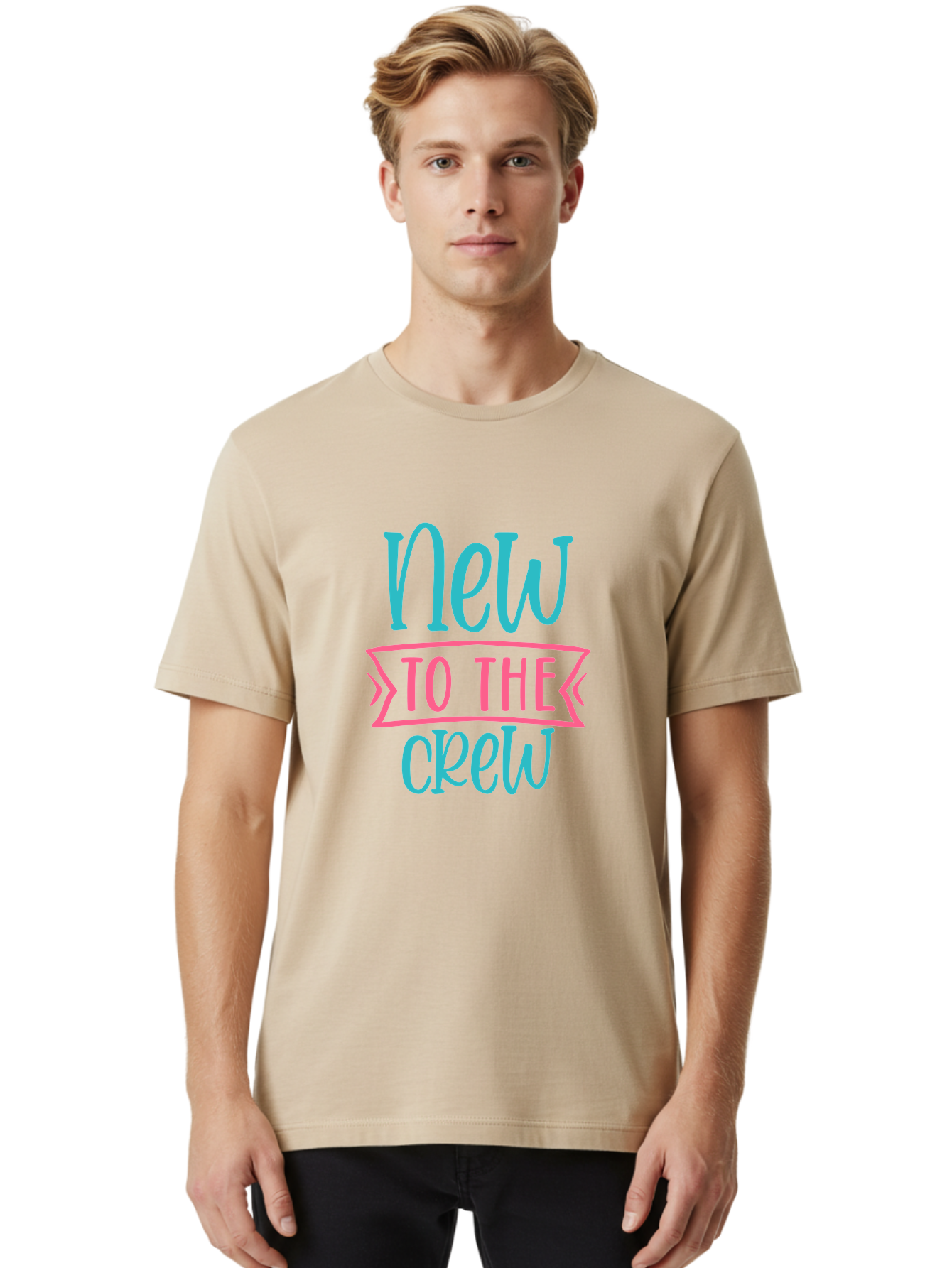 New-To-The-Crew Men'S Graphic Tee, 100% Cotton, Comfortable Casual Summer Wear, Machine Washable, New Team Member, Welcome Message, Modern Typography, Stylized Text, Vibrant Colors, Greeting Card, Team Introduction, Friendly Tone Aad454