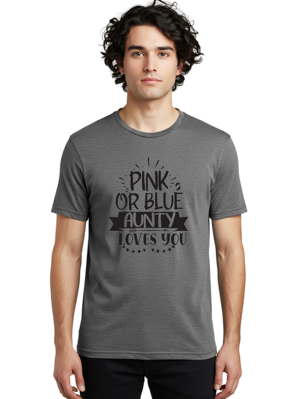 Pink-Or-Blue-Aunty-Loves-You Men'S Graphic Tee, 100% Cotton, Comfortable Casual Summer Wear, Machine Washable, Gender Reveal Message, Aunty Loves You, Pink Or Blue Theme, Baby Announcement, Cute Design, Fun Typography, Playful Decor, Aad455