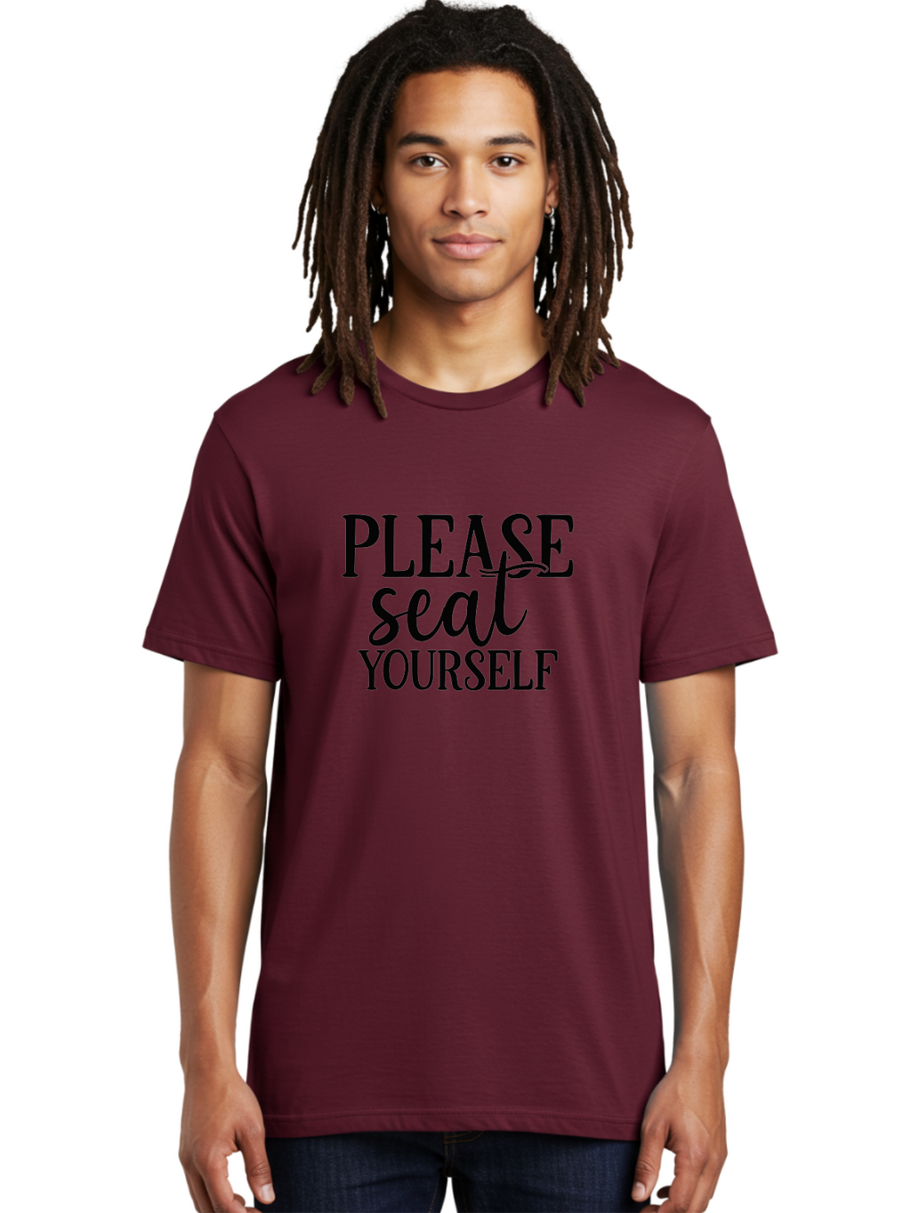 Please-Seat-Yourself Men'S Graphic Tee, 100% Cotton, Comfortable Casual Summer Wear, Machine Washable, Funny Typography, Playful Phrases, Quirky Quotes, Clever Sayings, Humorous Designs, Witty One-Liners, Please Seat Yourself, Typographic Art Aad465