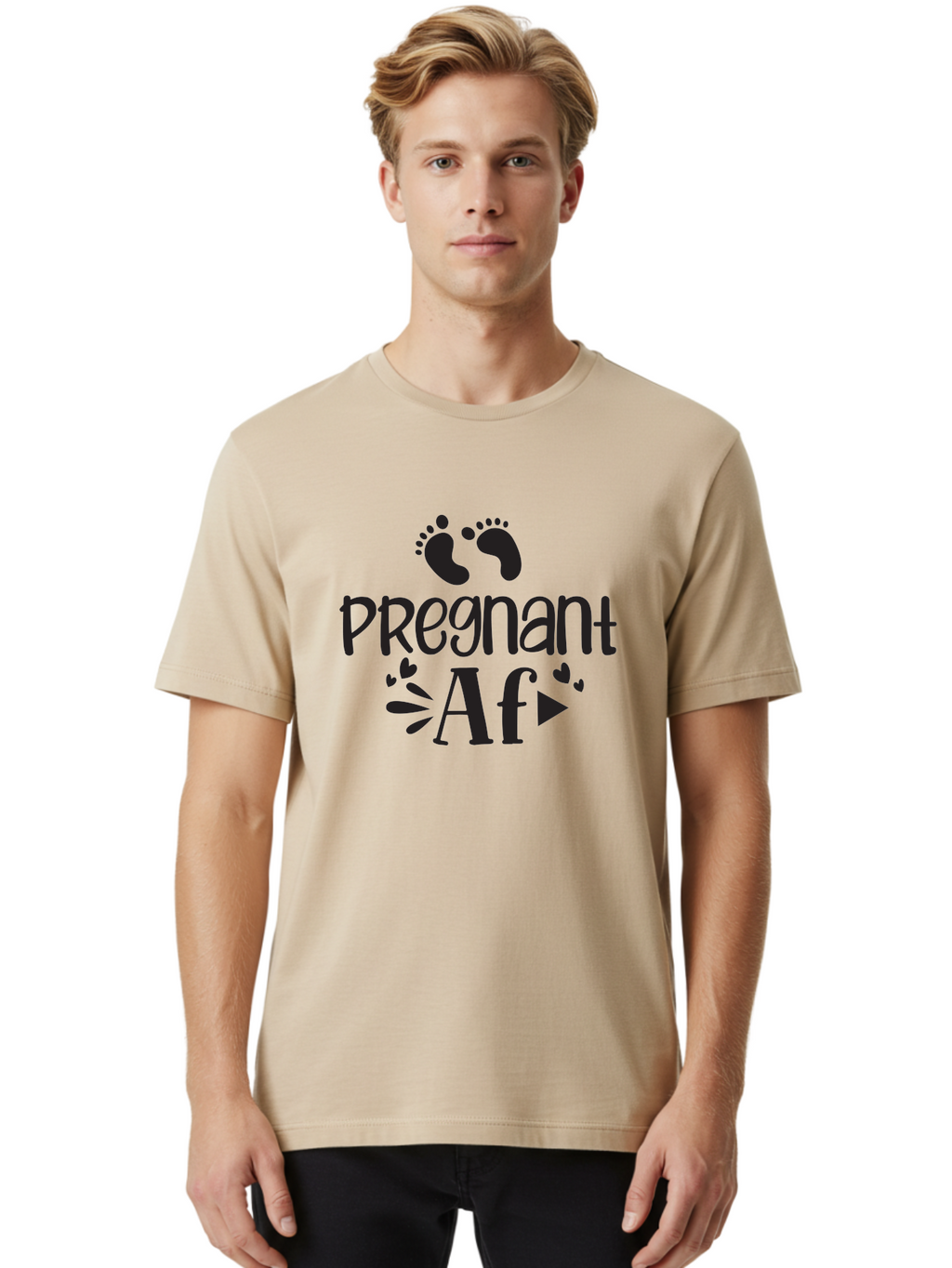 Pregnant-Af Men'S Graphic Tee, 100% Cotton, Comfortable Casual Summer Wear, Machine Washable, Baby Feet, Pregnant Announcement, Playful Typography, Whimsical Design, Heart Motifs, Expectation, Joy, Celebration, Family, Love, Expectant Mother, Aad466