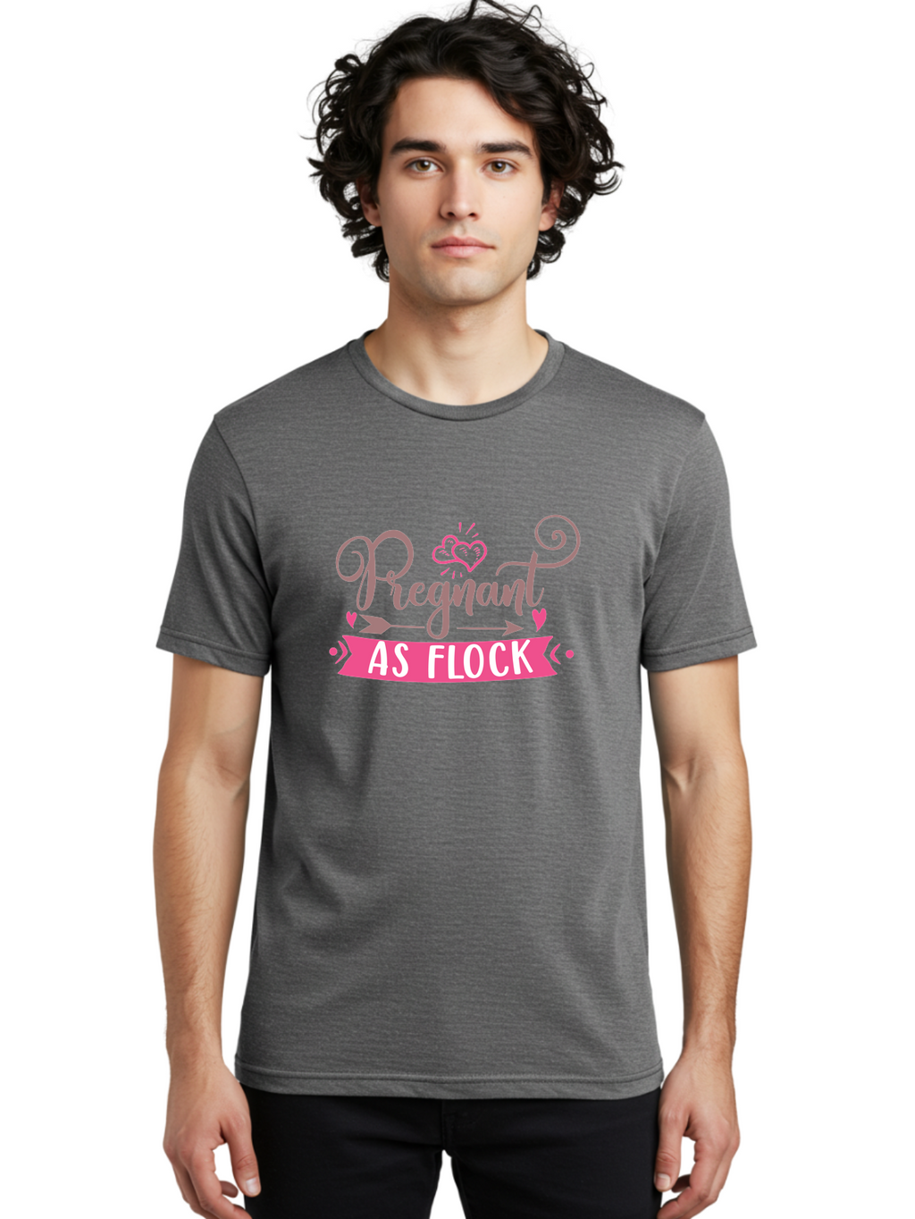 Pregnant-As-Flock Men'S Graphic Tee, 100% Cotton, Comfortable Casual Summer Wear, Machine Washable, Pregnant Announcement, Expectant Mother, Baby On Board, Pink Hearts, Cute Design, Pregnancy Reveal, New Baby, Baby Shower Gift Aad467