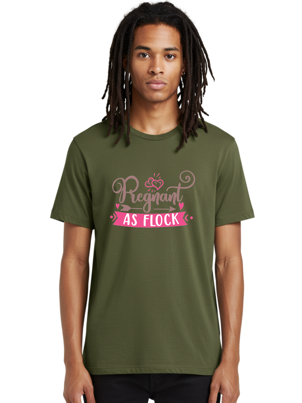 Pregnant-As-Flock Men'S Graphic Tee, 100% Cotton, Comfortable Casual Summer Wear, Machine Washable, Pregnant Announcement, Expectant Mother, Baby On Board, Pink Hearts, Cute Design, Pregnancy Reveal, New Baby, Baby Shower Gift Aad467