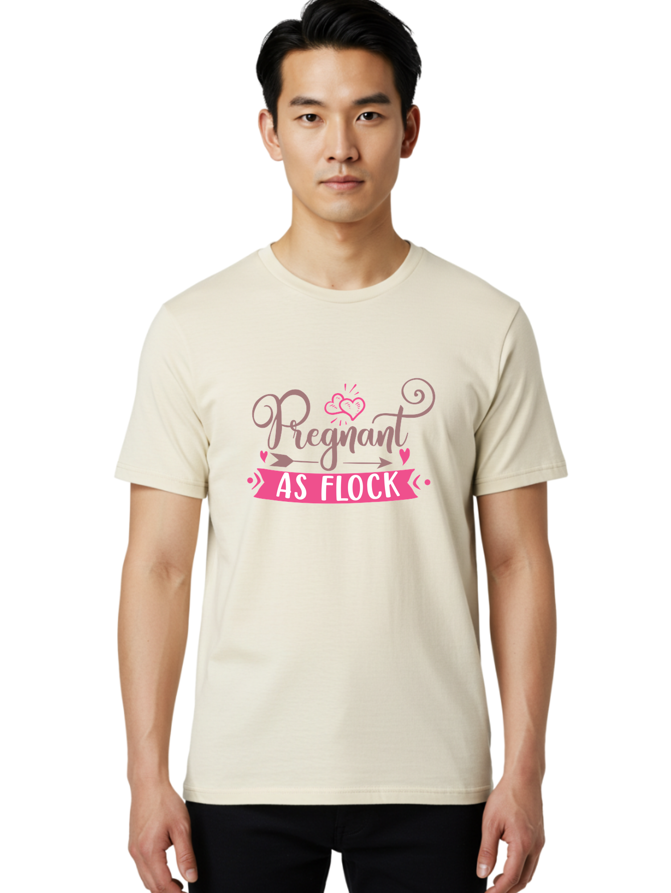 Pregnant-As-Flock Men'S Graphic Tee, 100% Cotton, Comfortable Casual Summer Wear, Machine Washable, Pregnant Announcement, Expectant Mother, Baby On Board, Pink Hearts, Cute Design, Pregnancy Reveal, New Baby, Baby Shower Gift Aad467