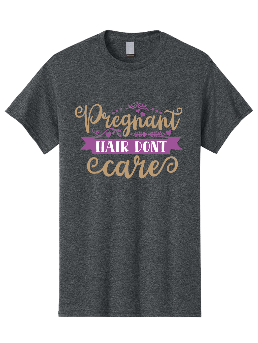 Pregnant-Hair-Don-T-Care Men'S Graphic Tee, 100% Cotton, Comfortable Casual Summer Wear, Machine Washable, Pregnancy Humor, Funny Quotes, Hair Care Jokes, Pink Script, Purple Banner, Pregnancy Memes, Expectant Mothers, Humorous Sayings, Aad468